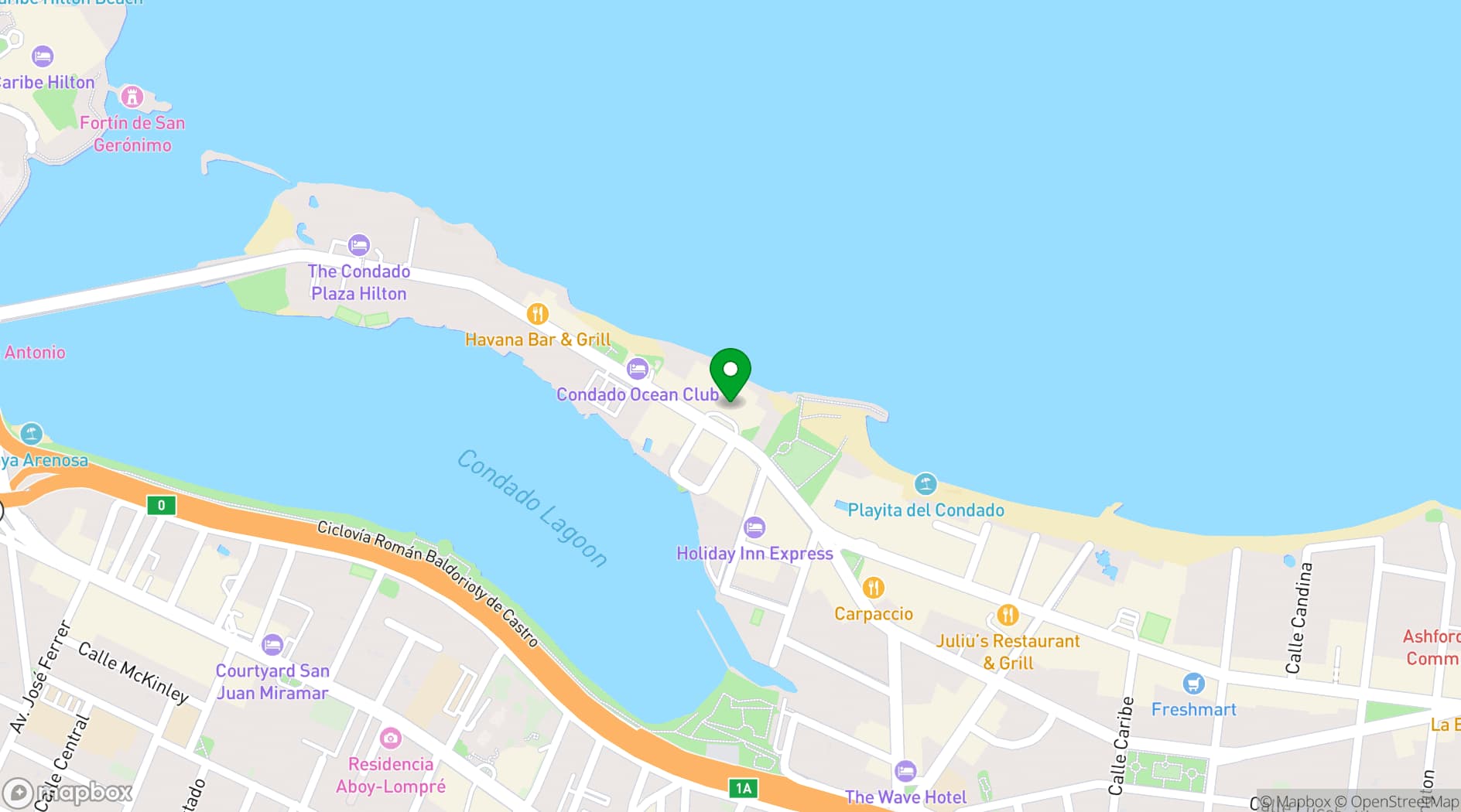 Map showing Condado Vanderbilt Hotel