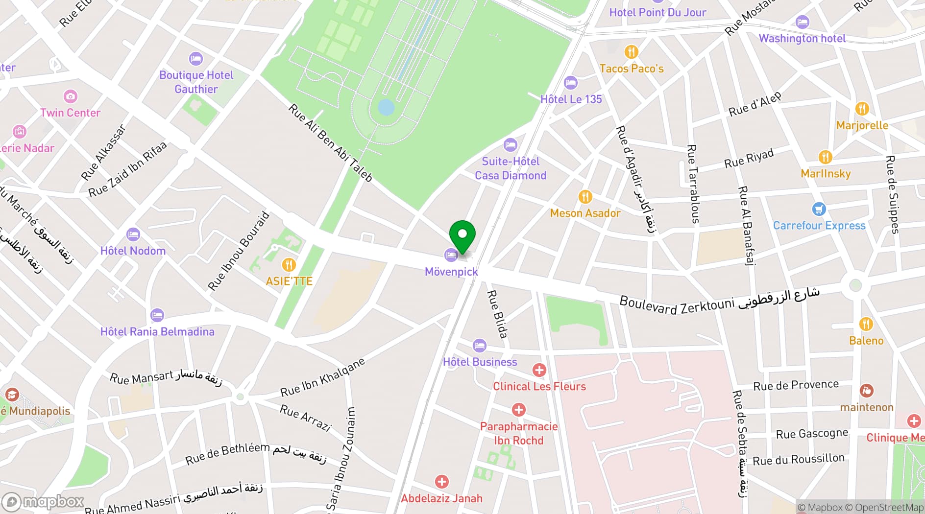 Map showing Mövenpick Casablanca