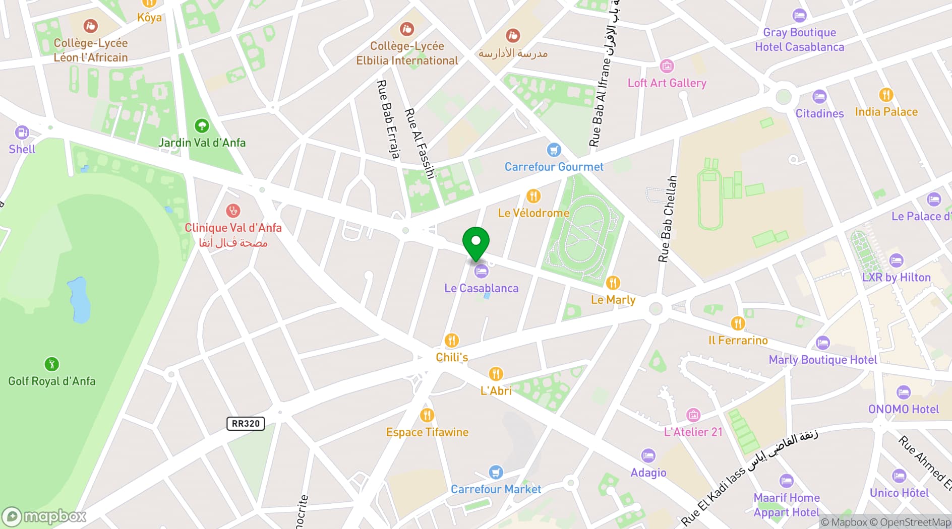 Map showing Le Casablanca Hotel