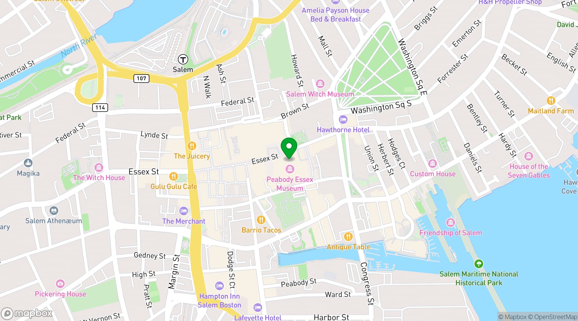 Map showing Peabody Essex Museum