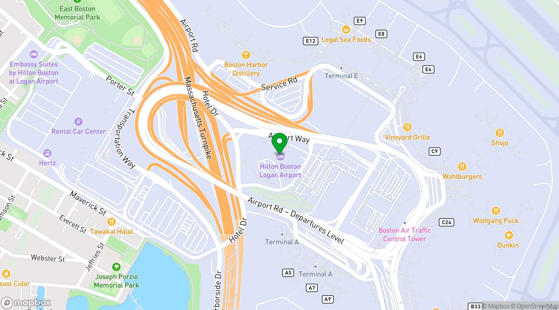 Map showing Hilton Boston Logan Airport