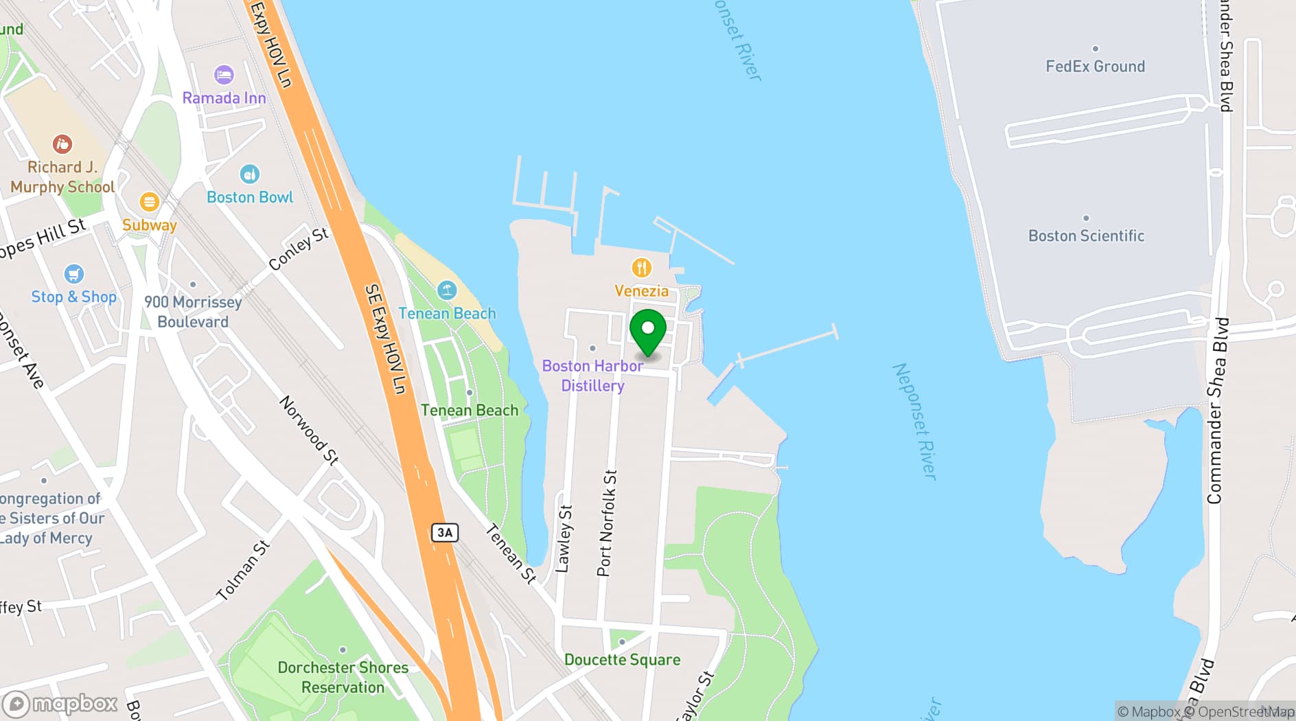 Map showing Boston Winery