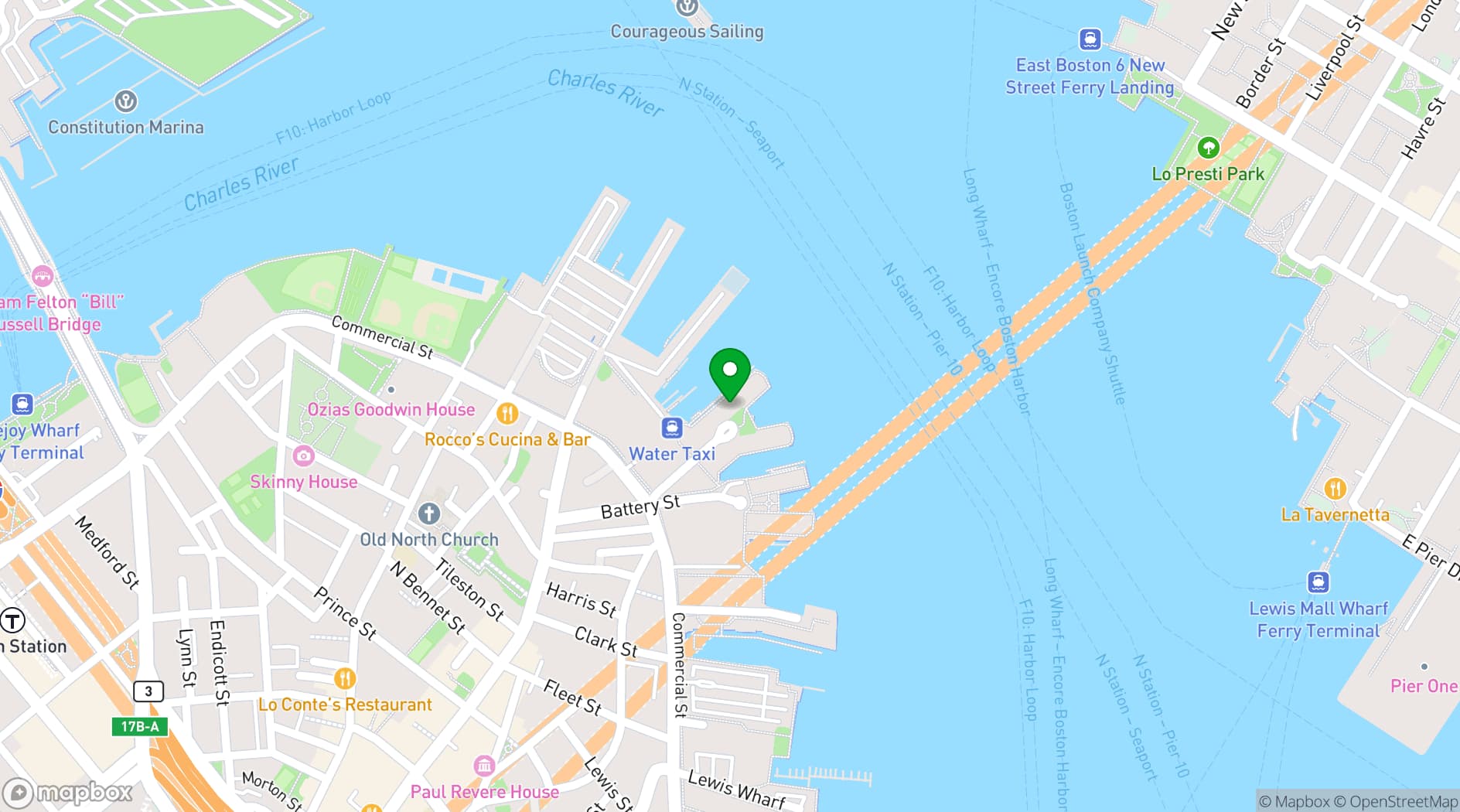 Map showing Battery Wharf Hotel