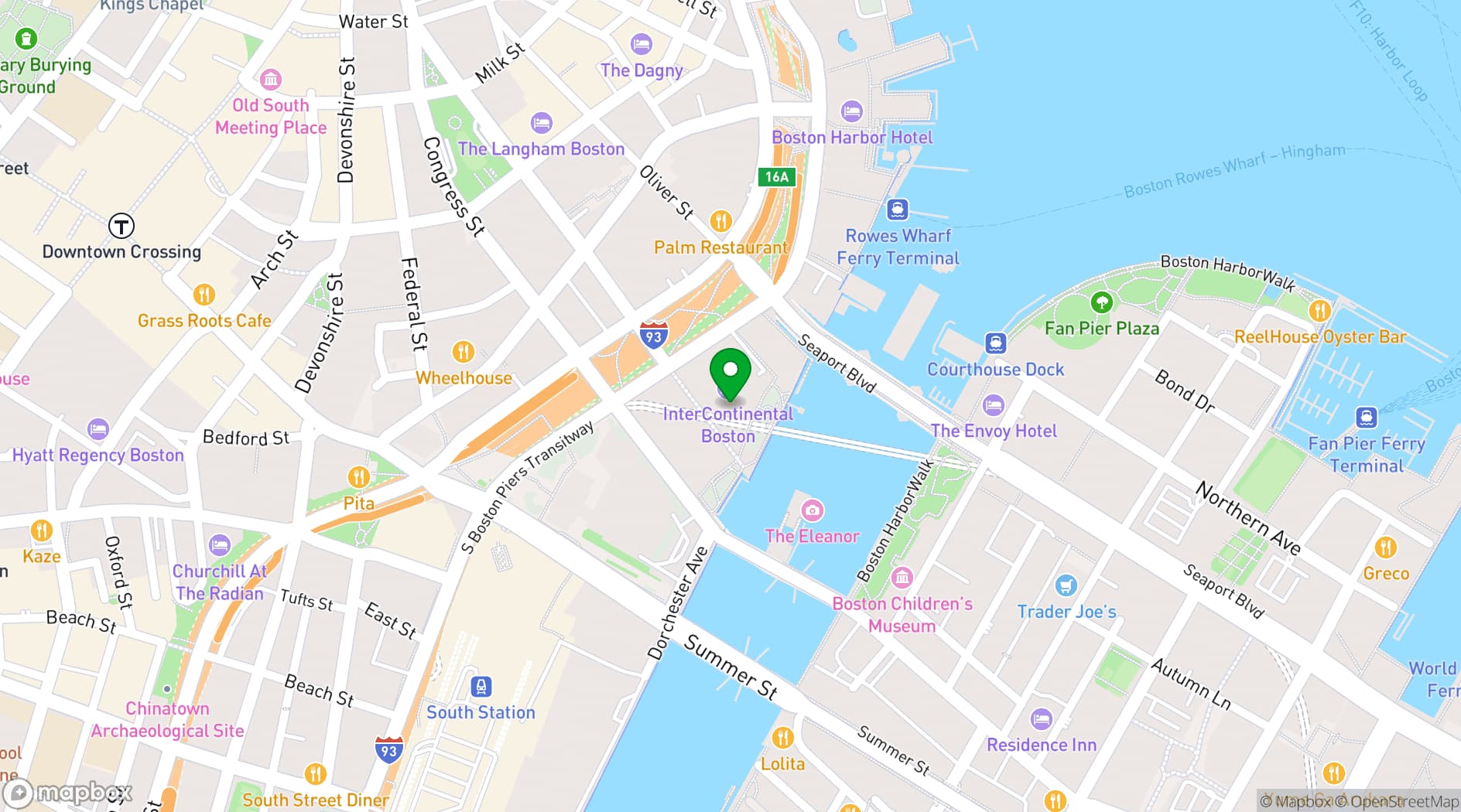 Map showing InterContinental Boston