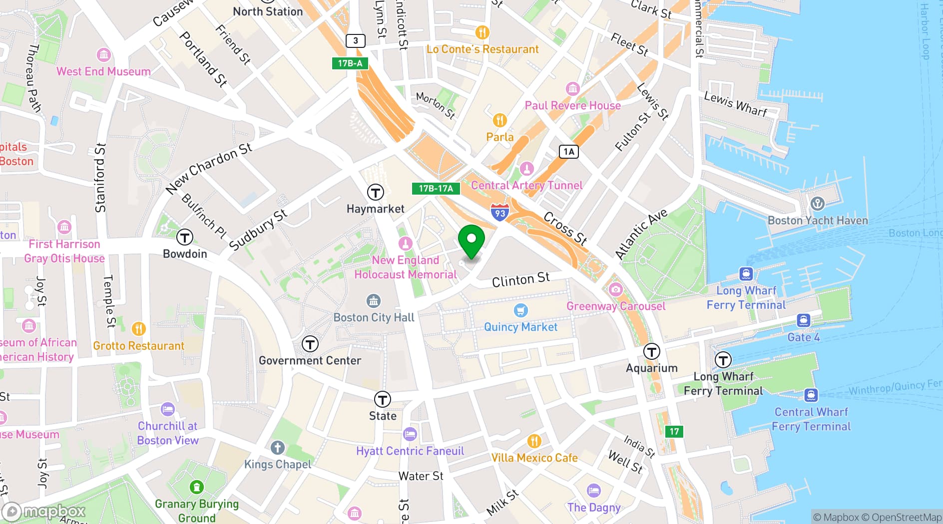Map showing The Bostonian Hotel Boston Faneuil Hall