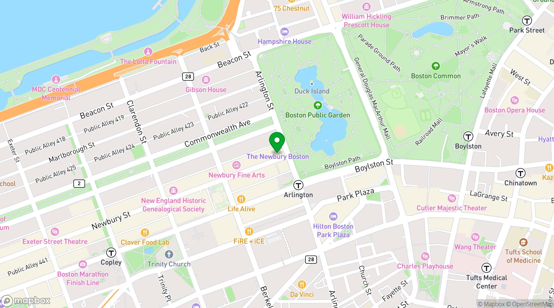 Map showing W Boston