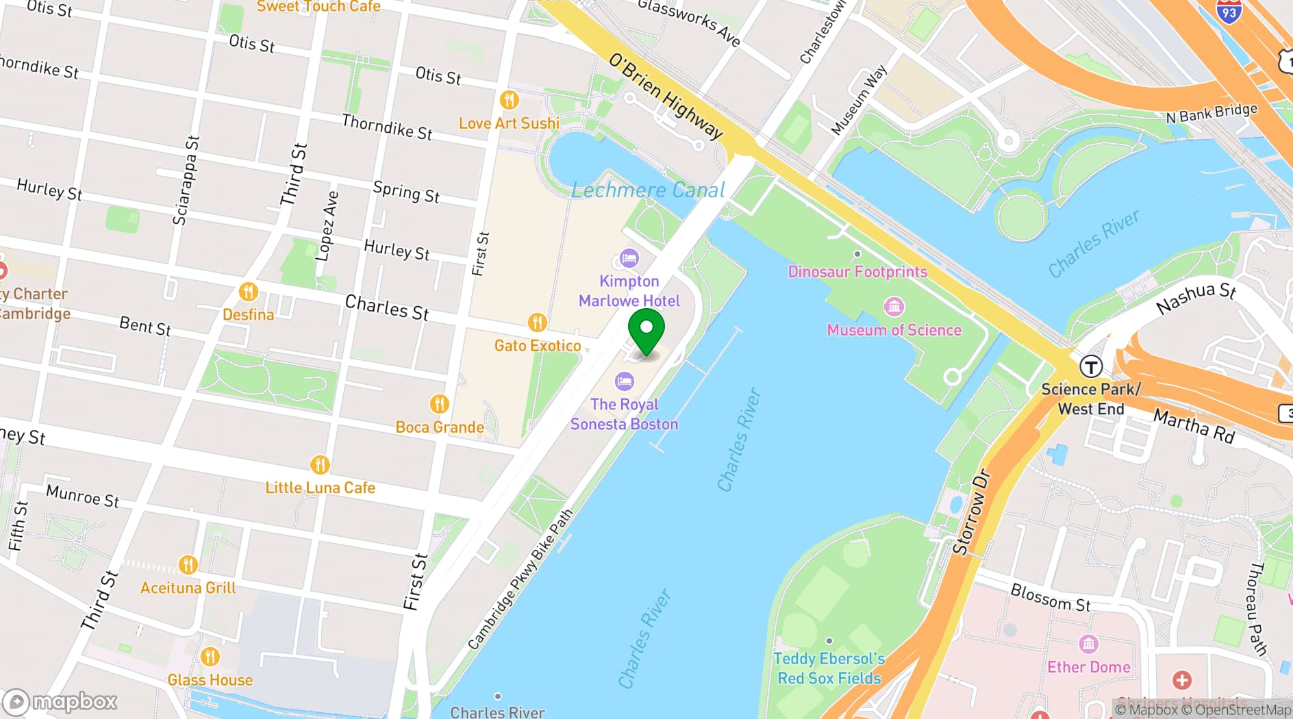 Map showing The Royal Sonesta Boston