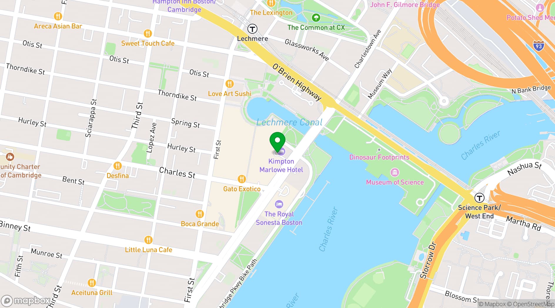 Map showing Kimpton Marlowe Hotel