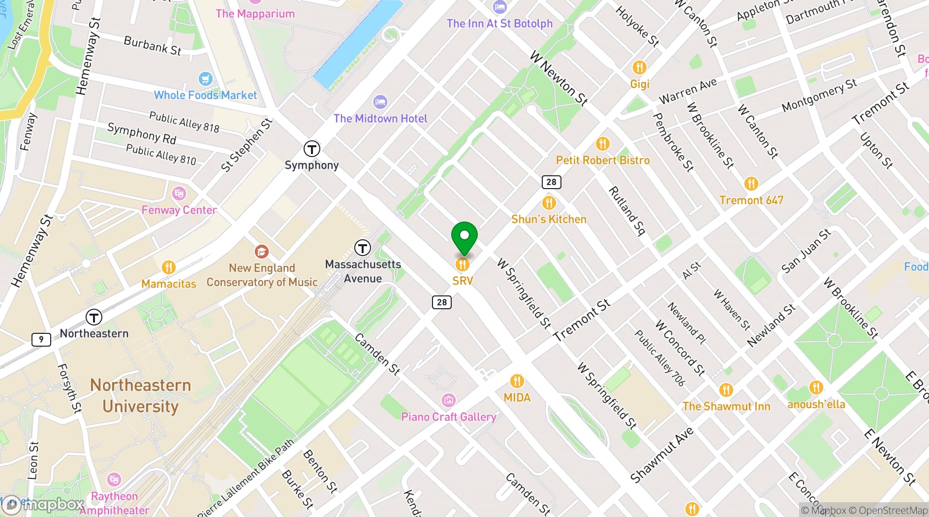 Map showing SRV Boston