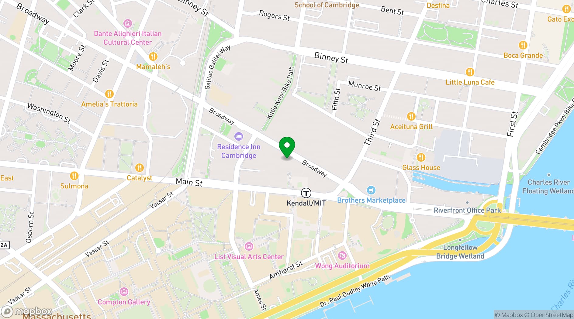 Map showing Boston Marriott Cambridge