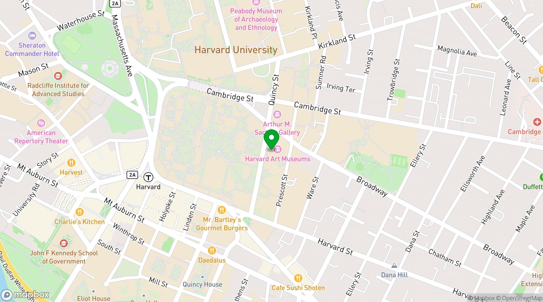 Map showing Harvard Art Museums