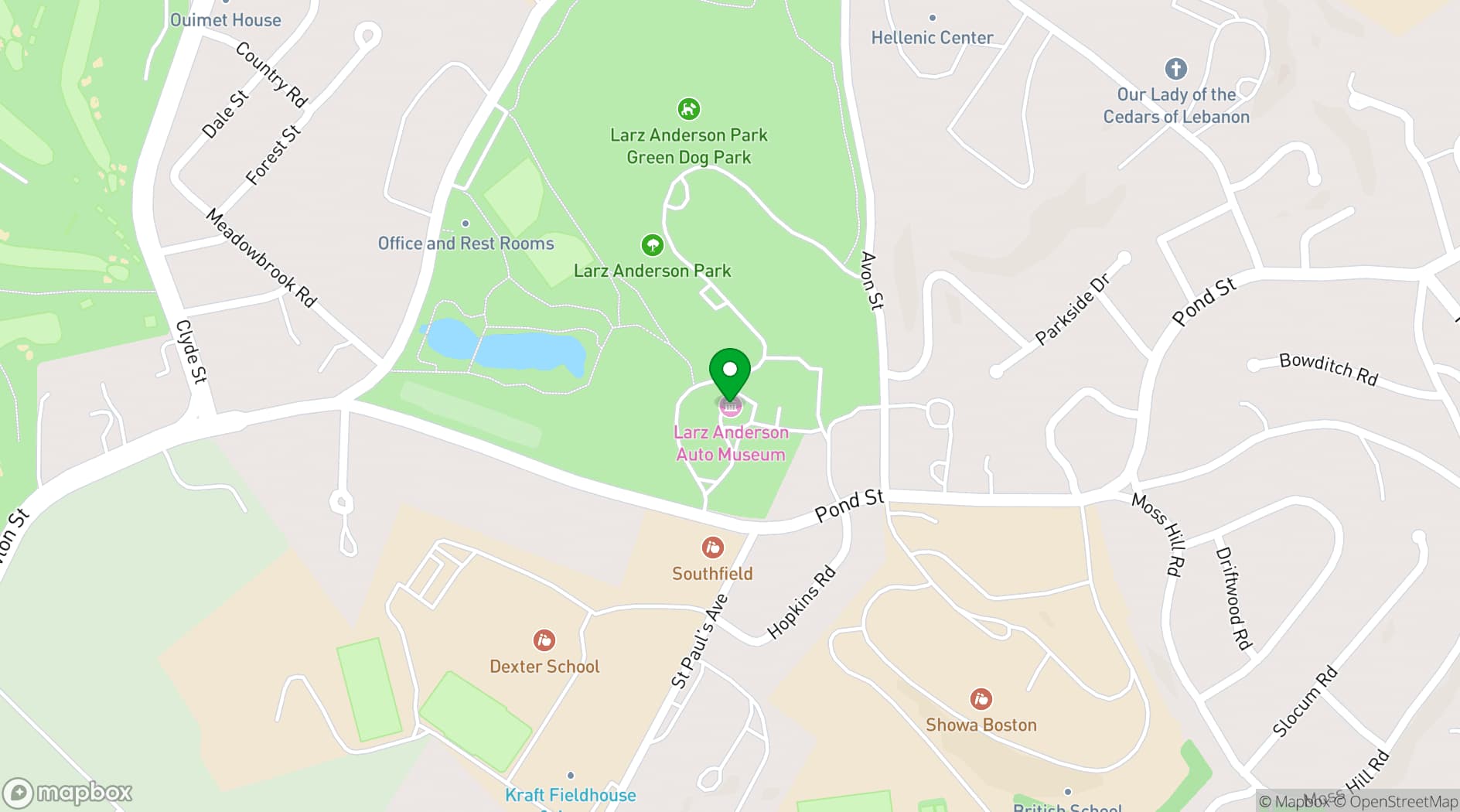 Map showing Larz Anderson Auto Museum