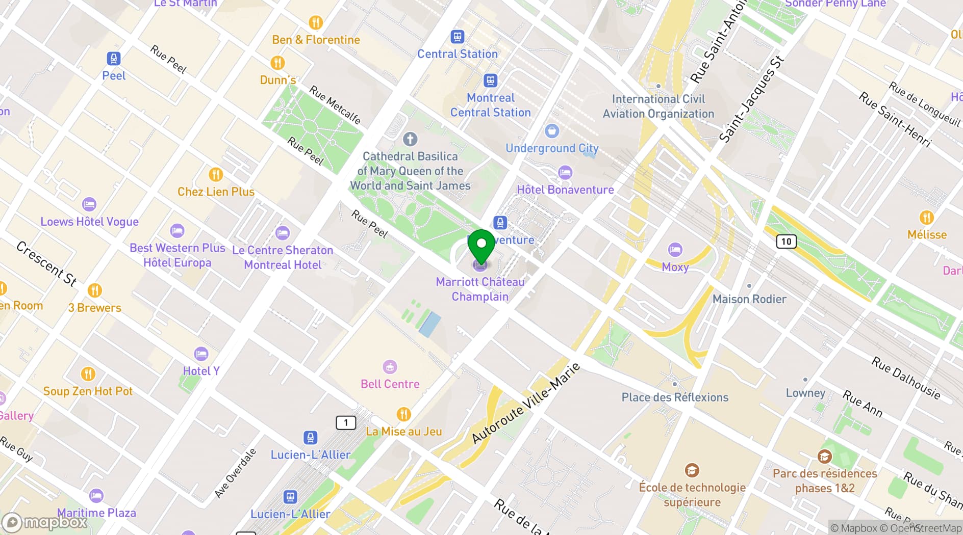 Map showing Marriott Château Champlain