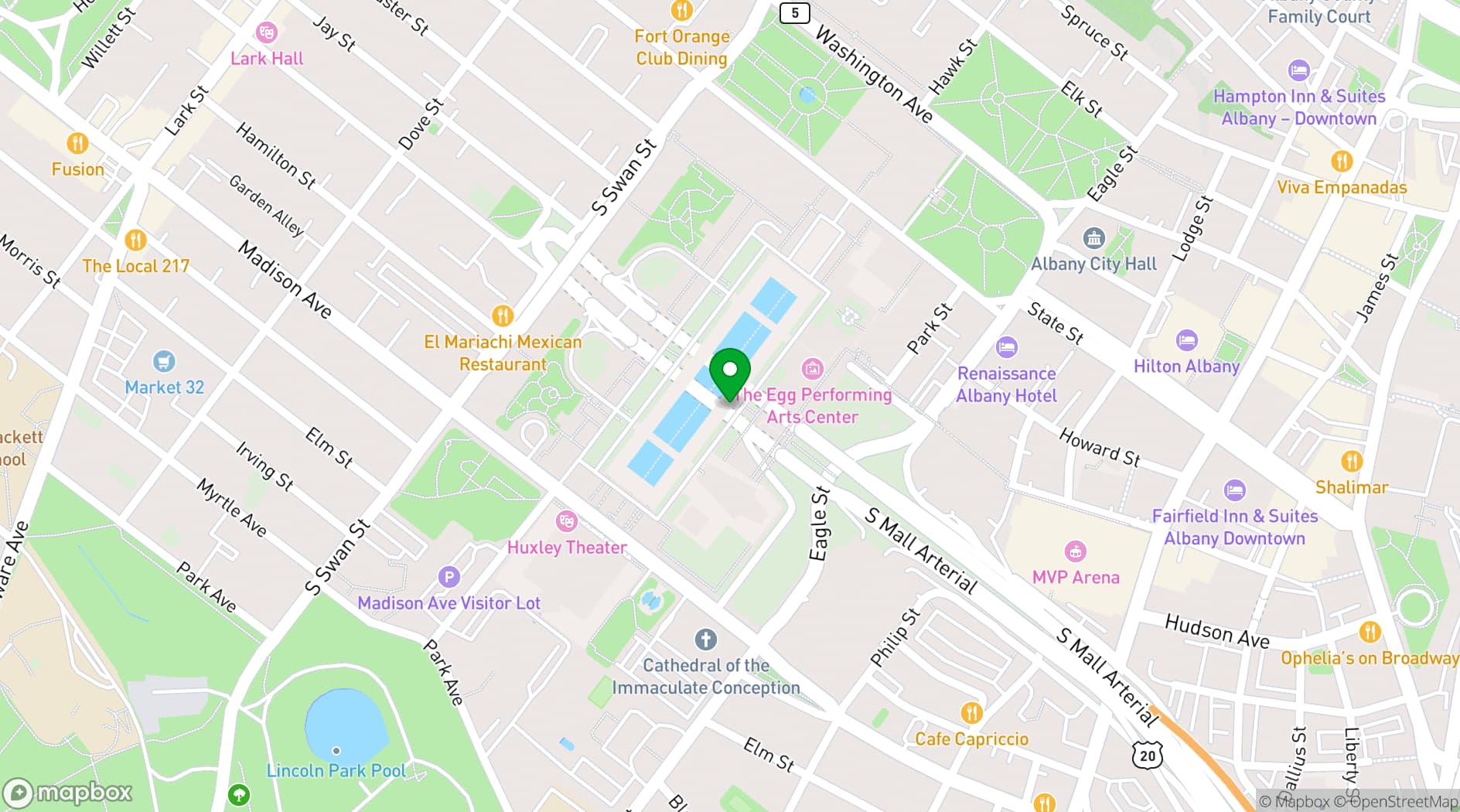 Map showing Empire State Plaza