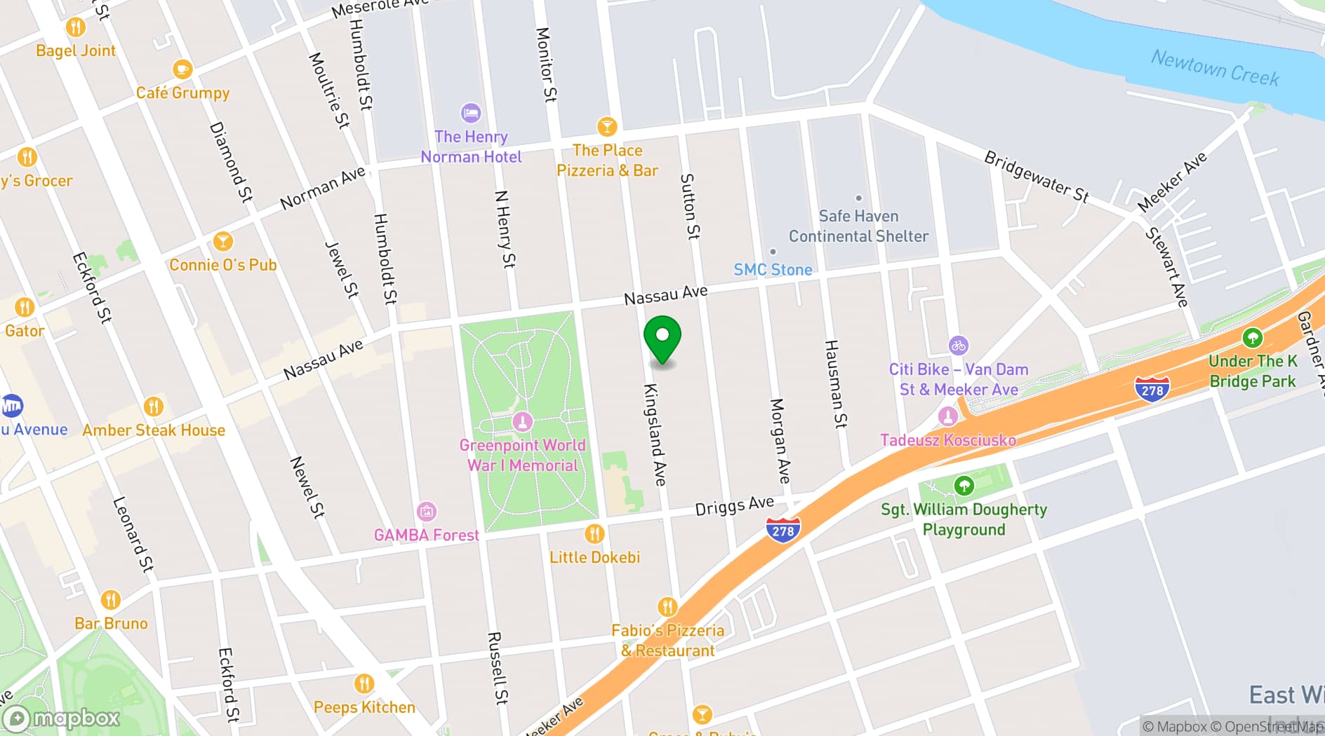 Map showing Kingsland Hub