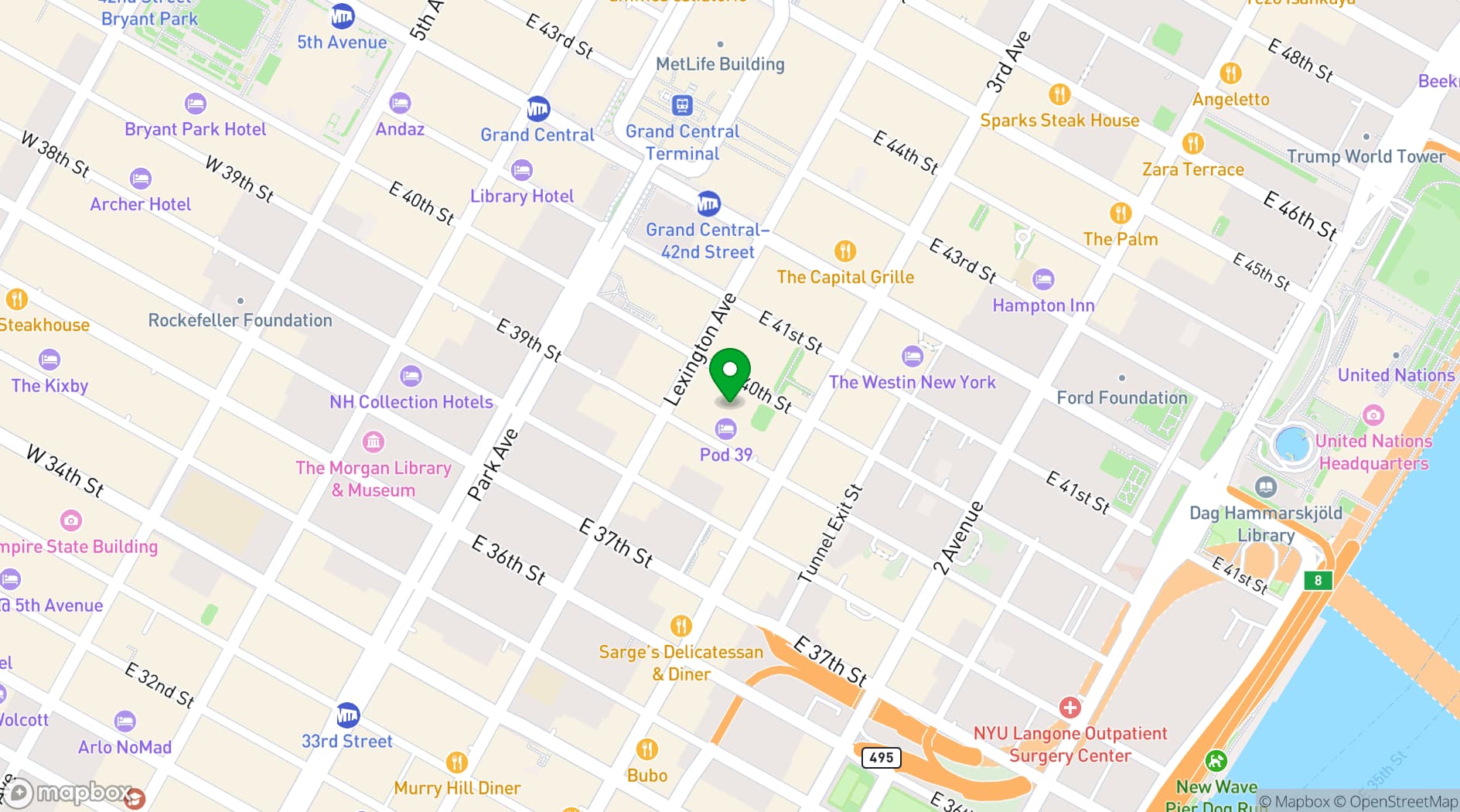Map showing Maison Rouge NYC