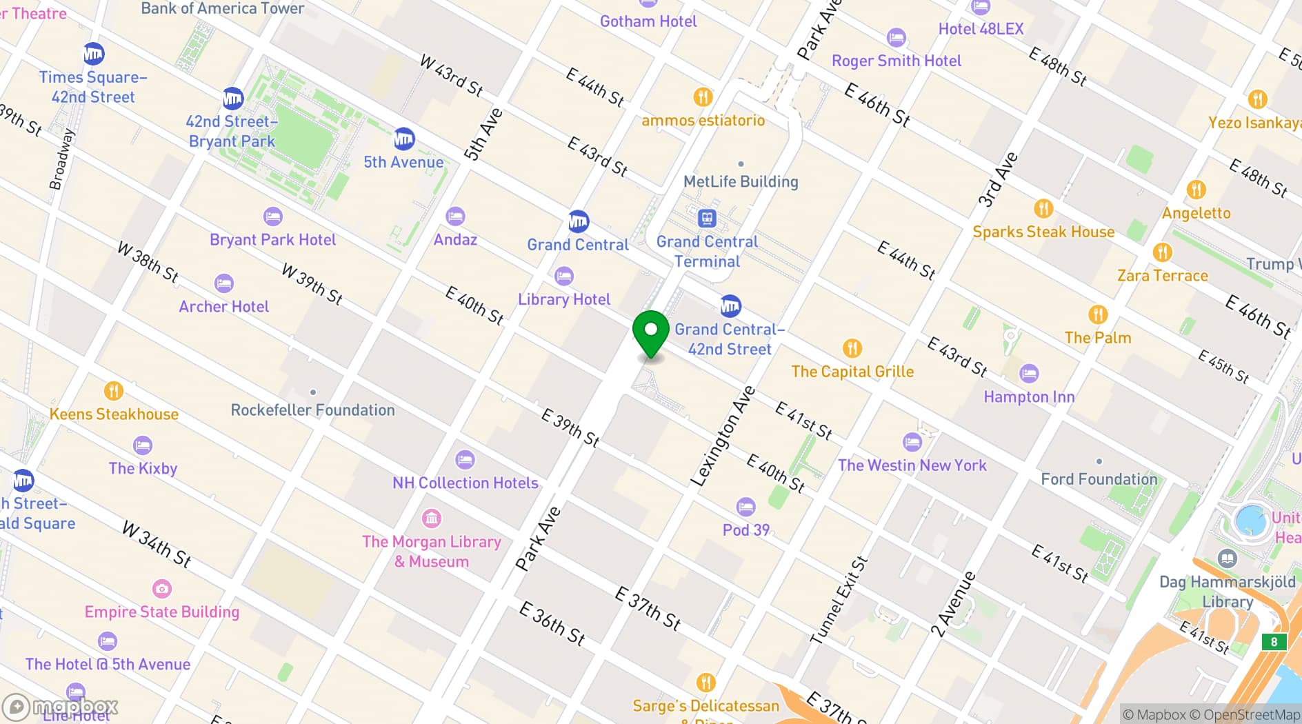 Map showing Convene at 101 Park Avenue