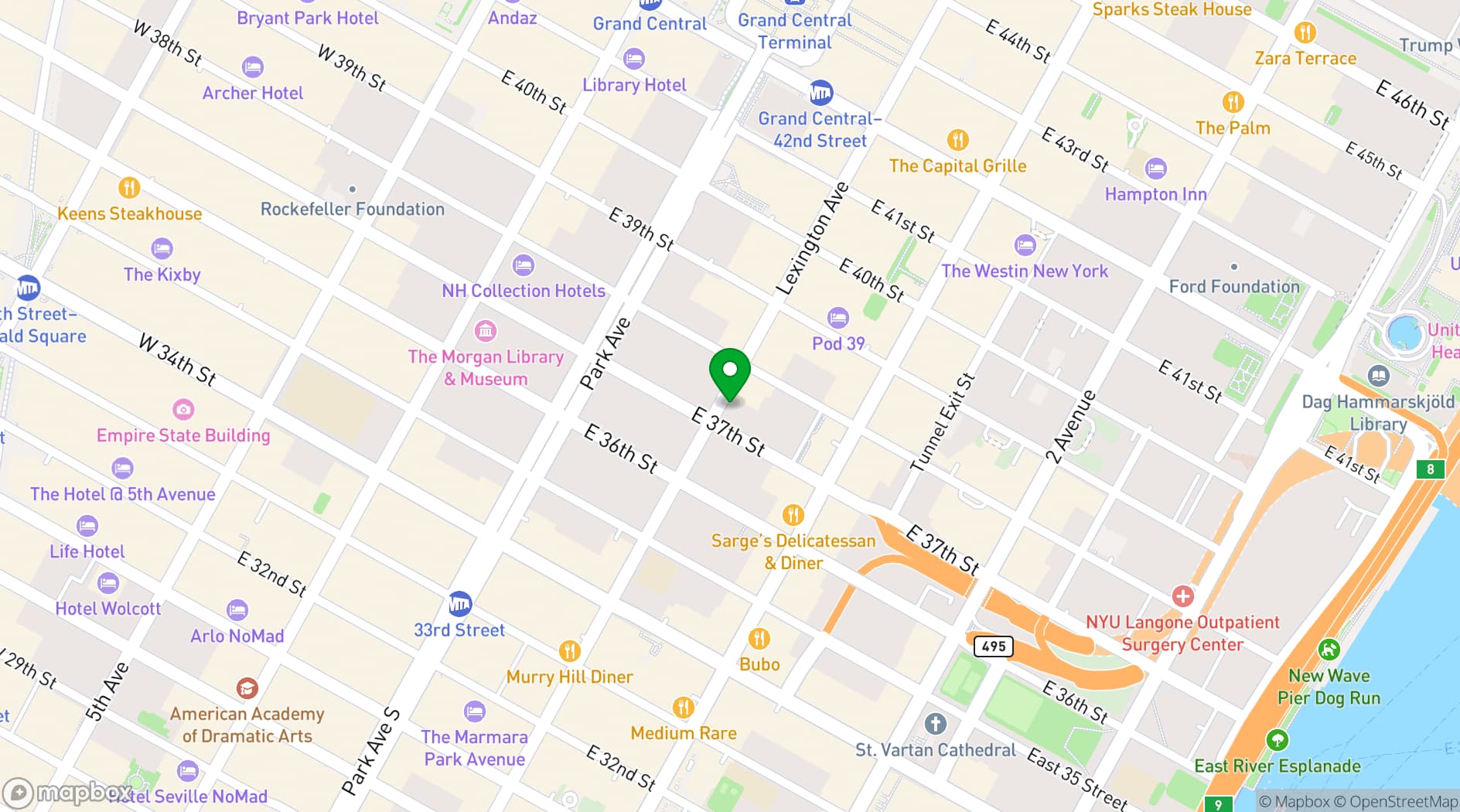 Map showing The Shelburne Sonesta New York