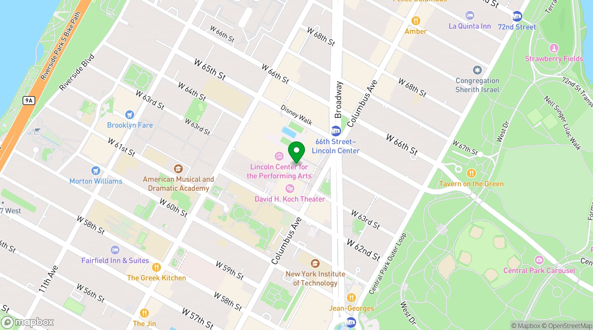 Map showing Lincoln Center