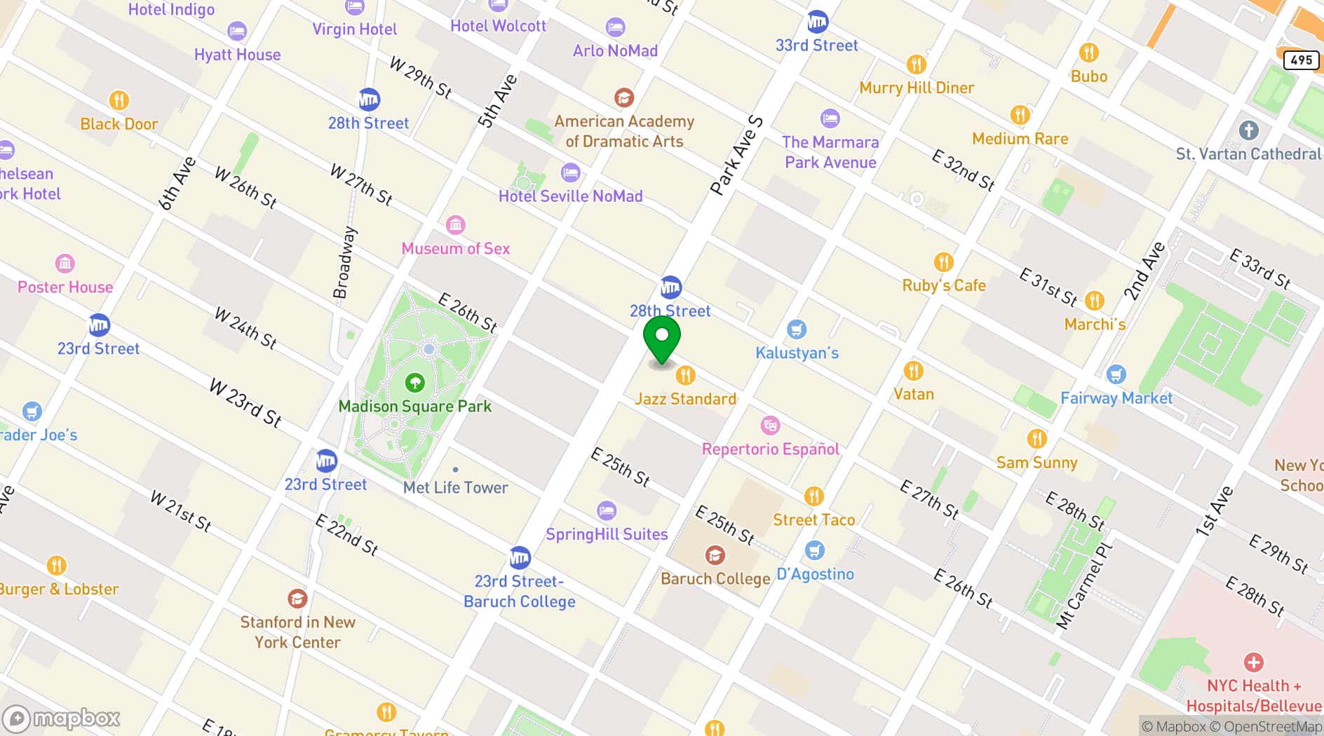 Map showing Sarabeth's Park Avenue South