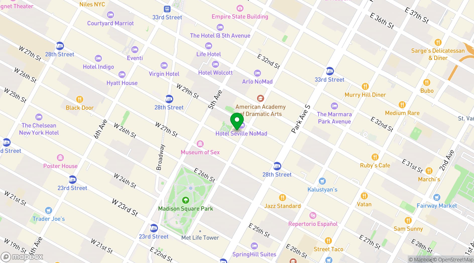 Map showing Scarpetta (Hotel Seville NoMad)