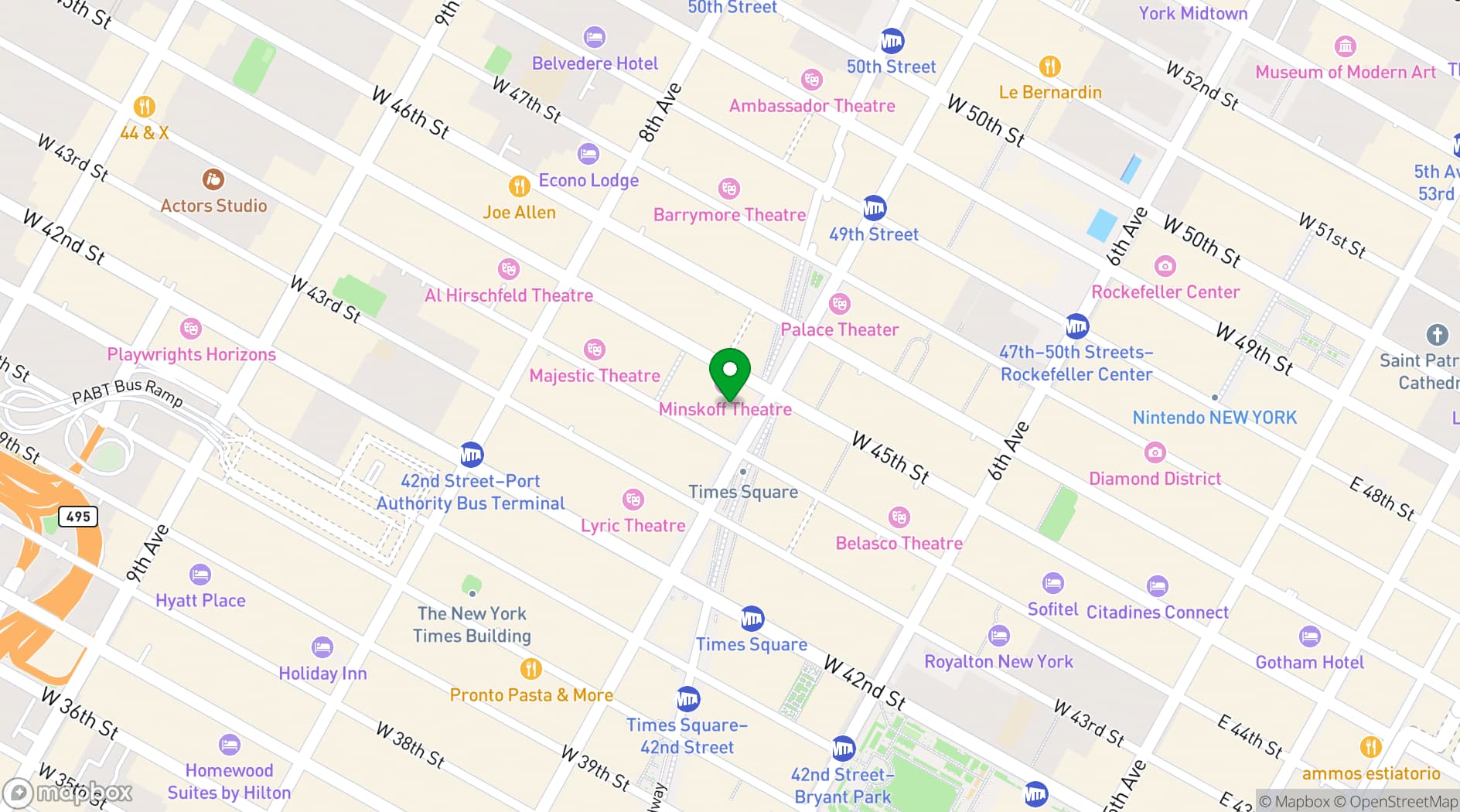 Map showing Palladium Times Square