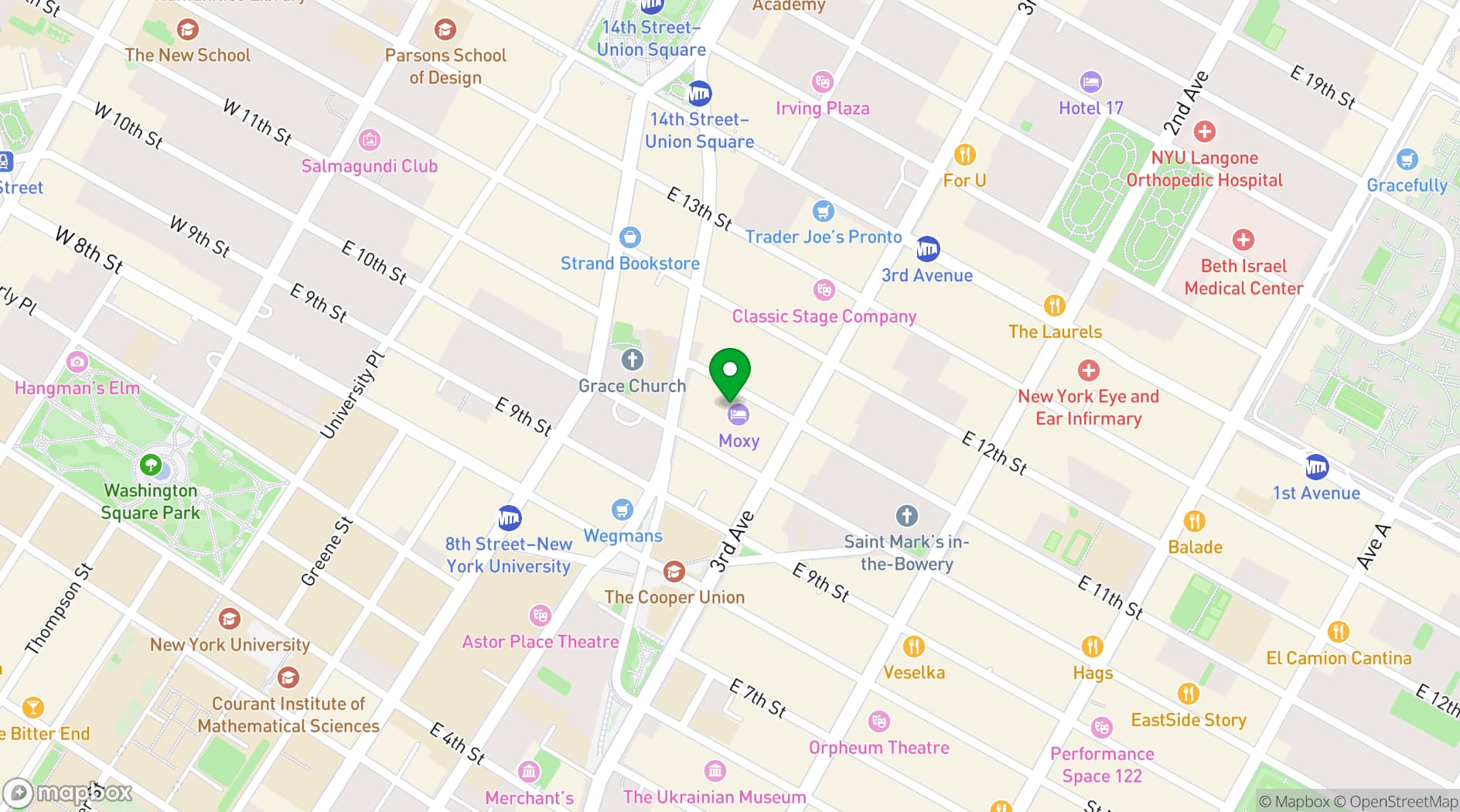 Map showing Moxy East Village