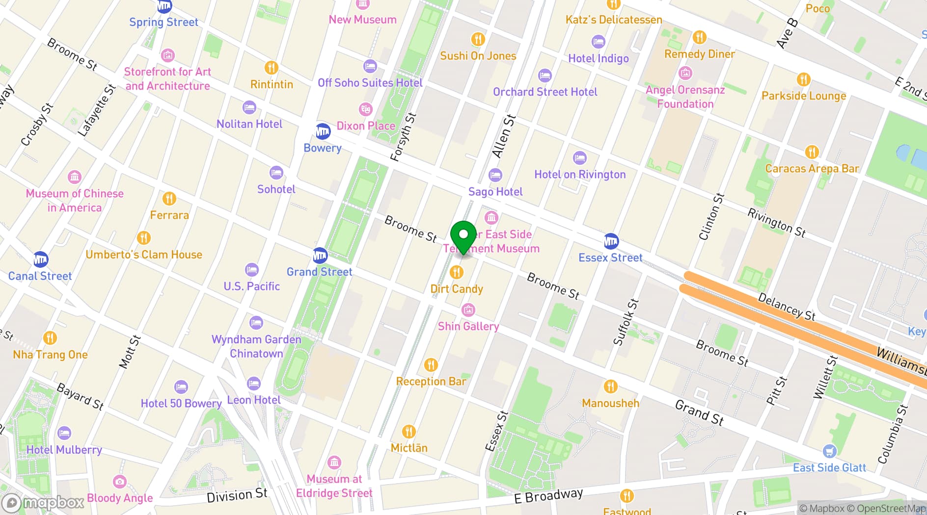 Map showing The Allen Hotel