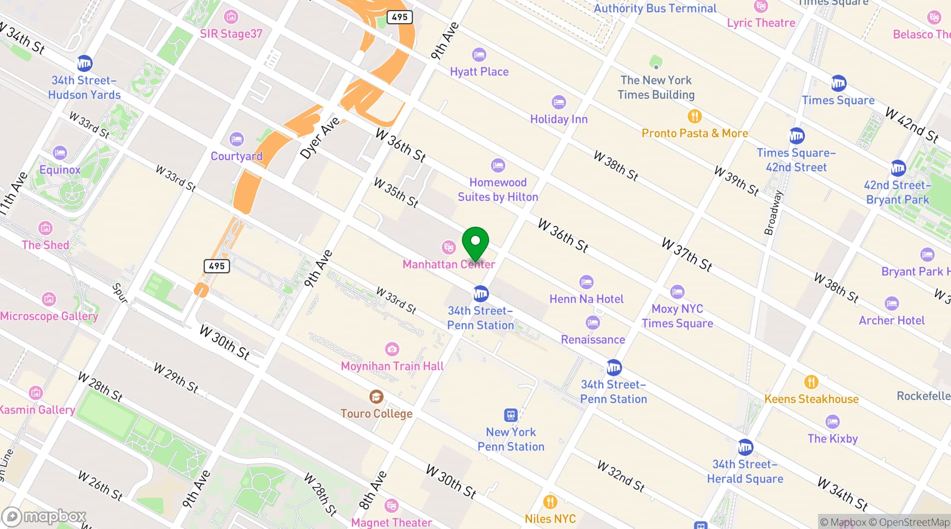 Map showing The New Yorker Hotel