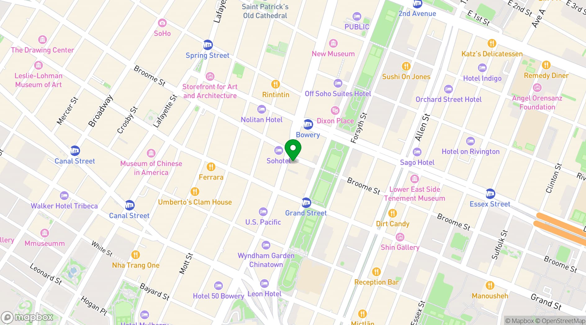 Map showing Moxy NYC Lower East Side