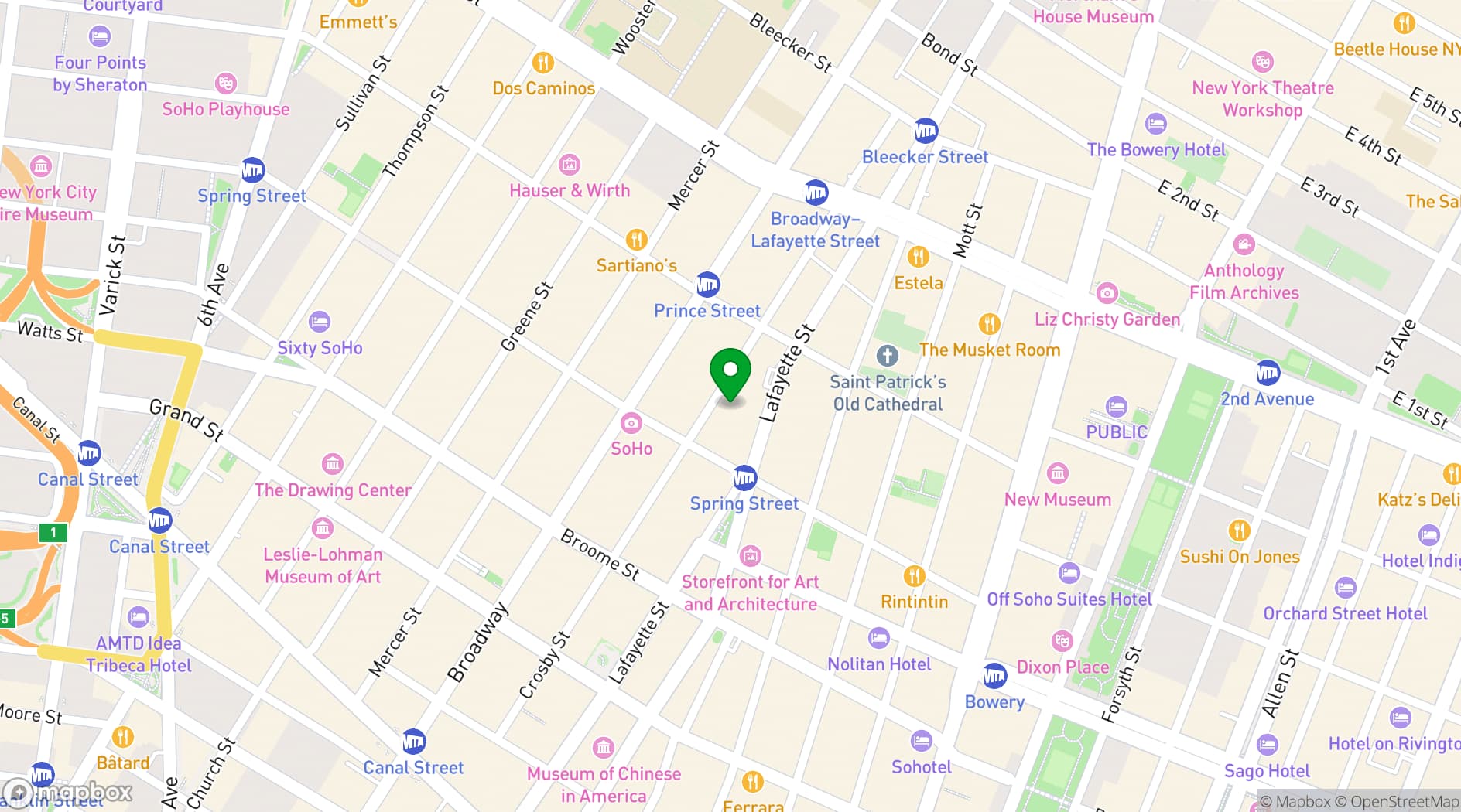 Map showing The Crosby Street Hotel