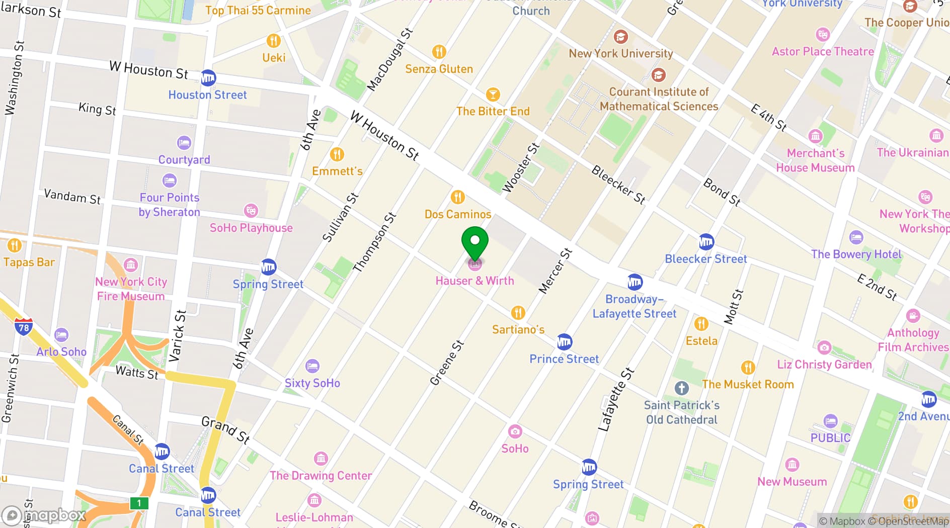 Map showing Hauser & Wirth New York, Wooster Street