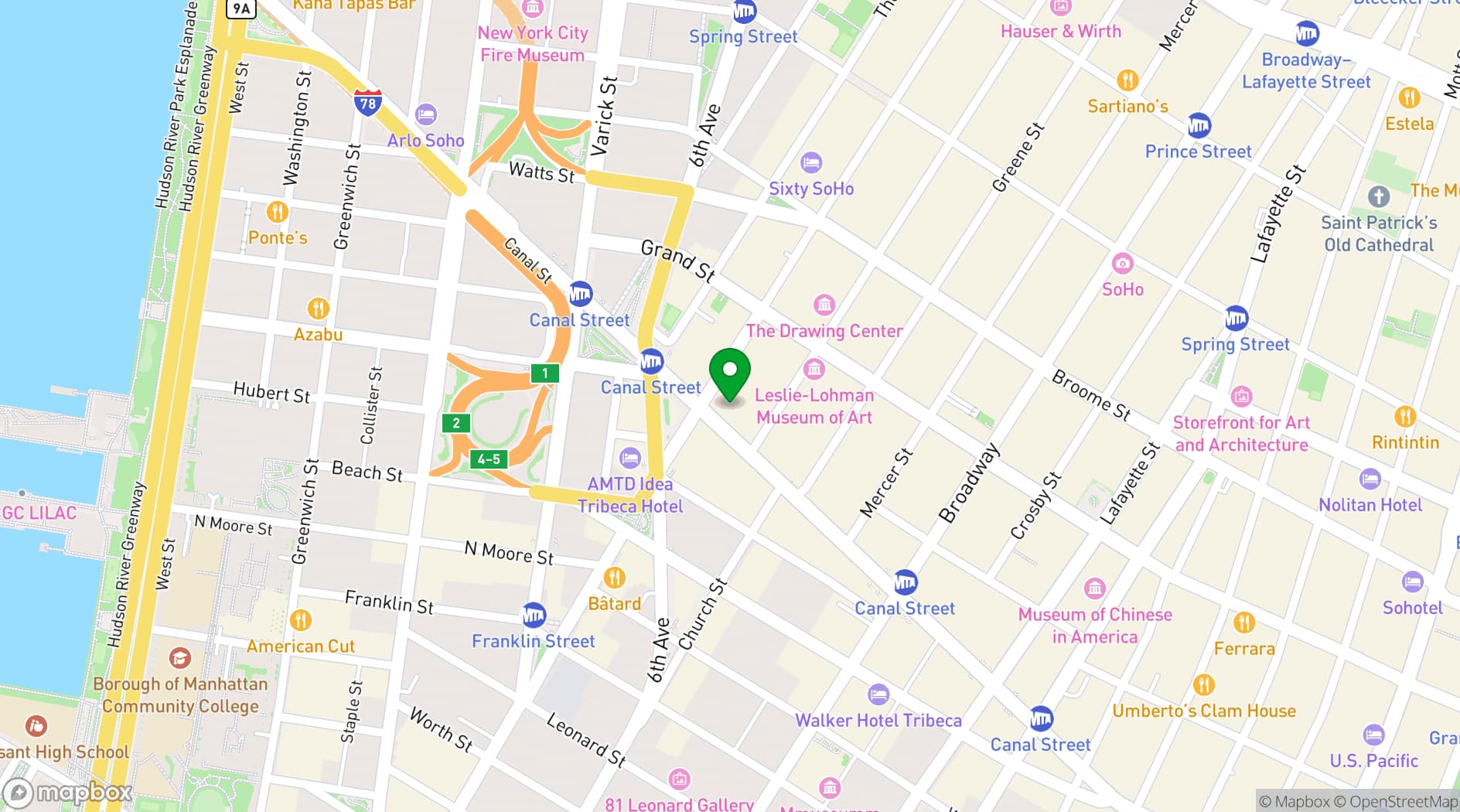 Map showing Tribeca Open Loft Space