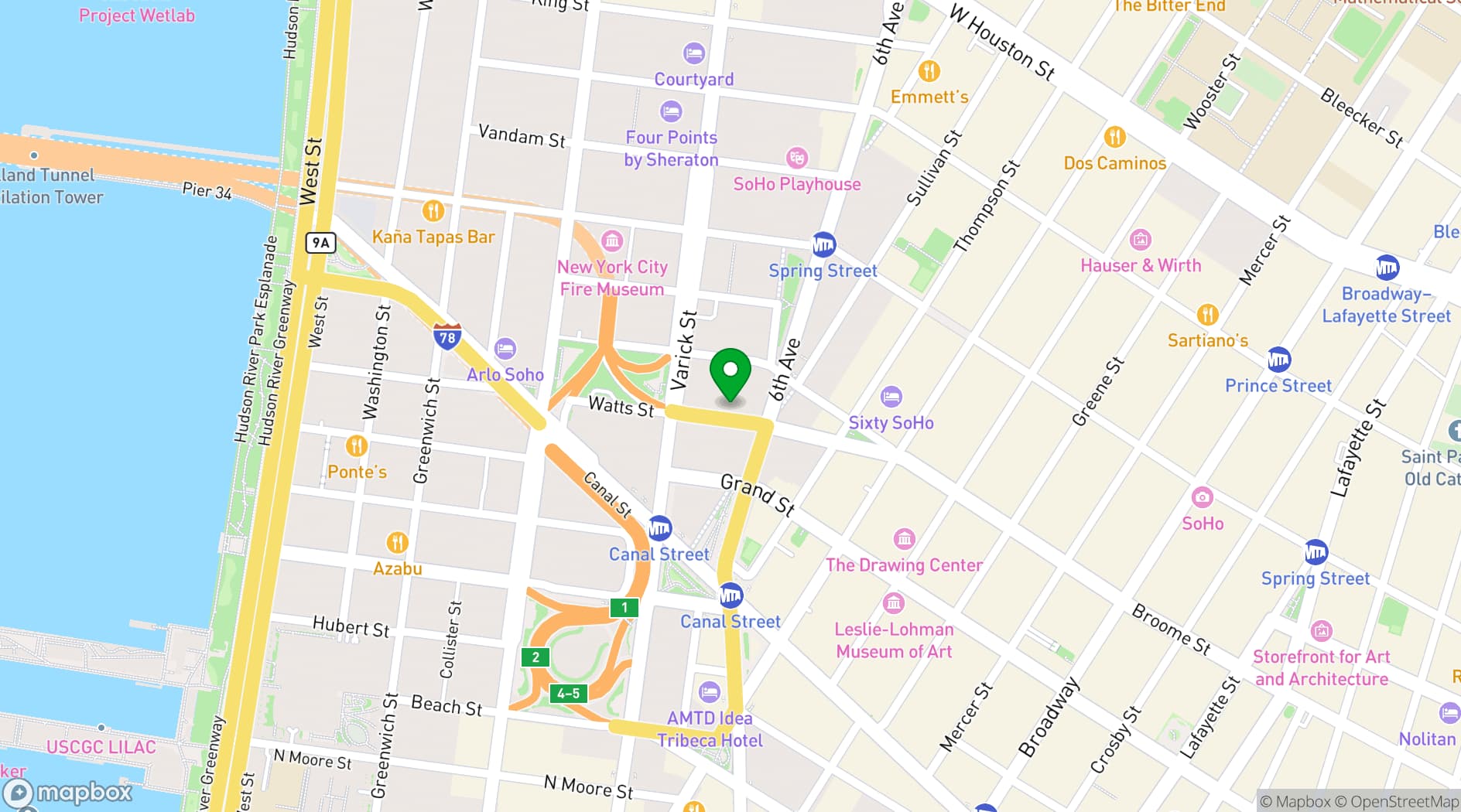 Map showing SoHo 54 Hotel
