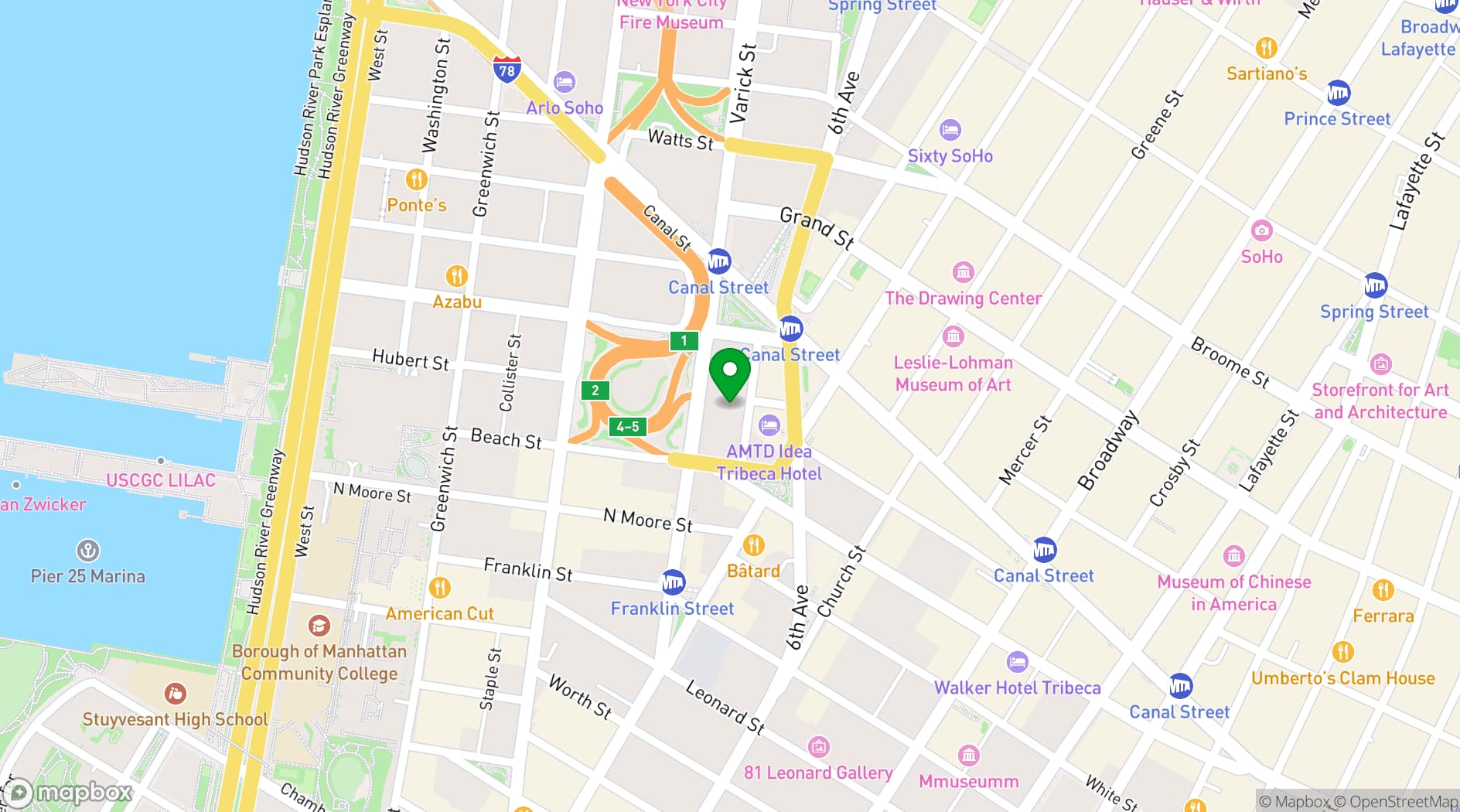 Map showing Spring Studios New York