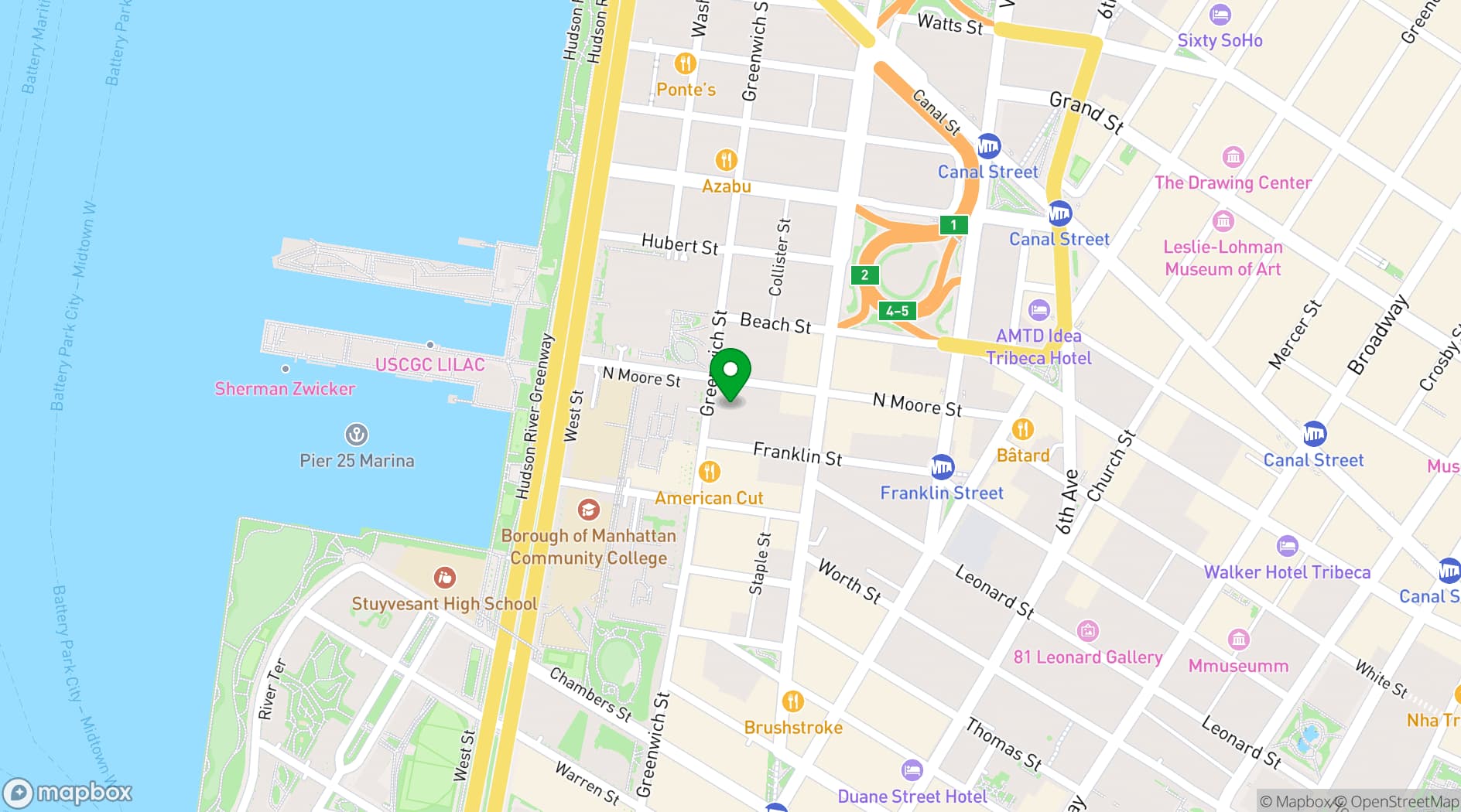 Map showing The Greenwich Hotel
