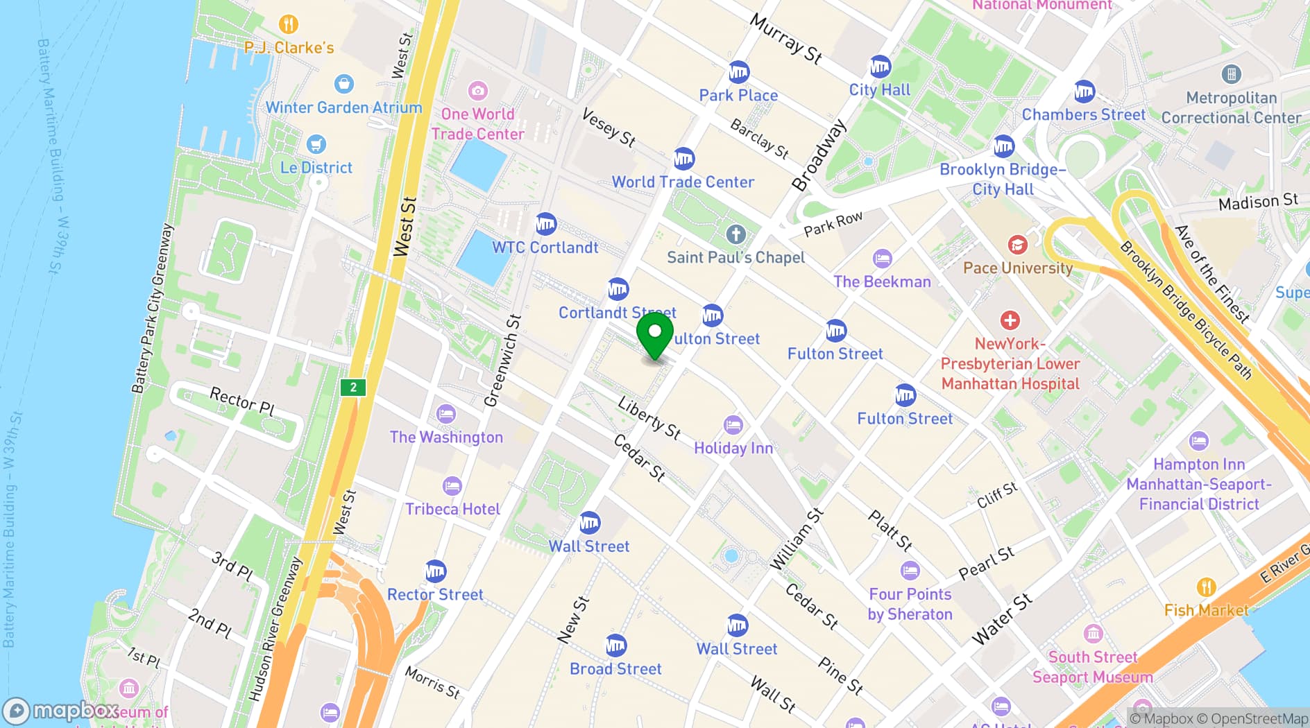 Map showing Convene One Liberty Plaza