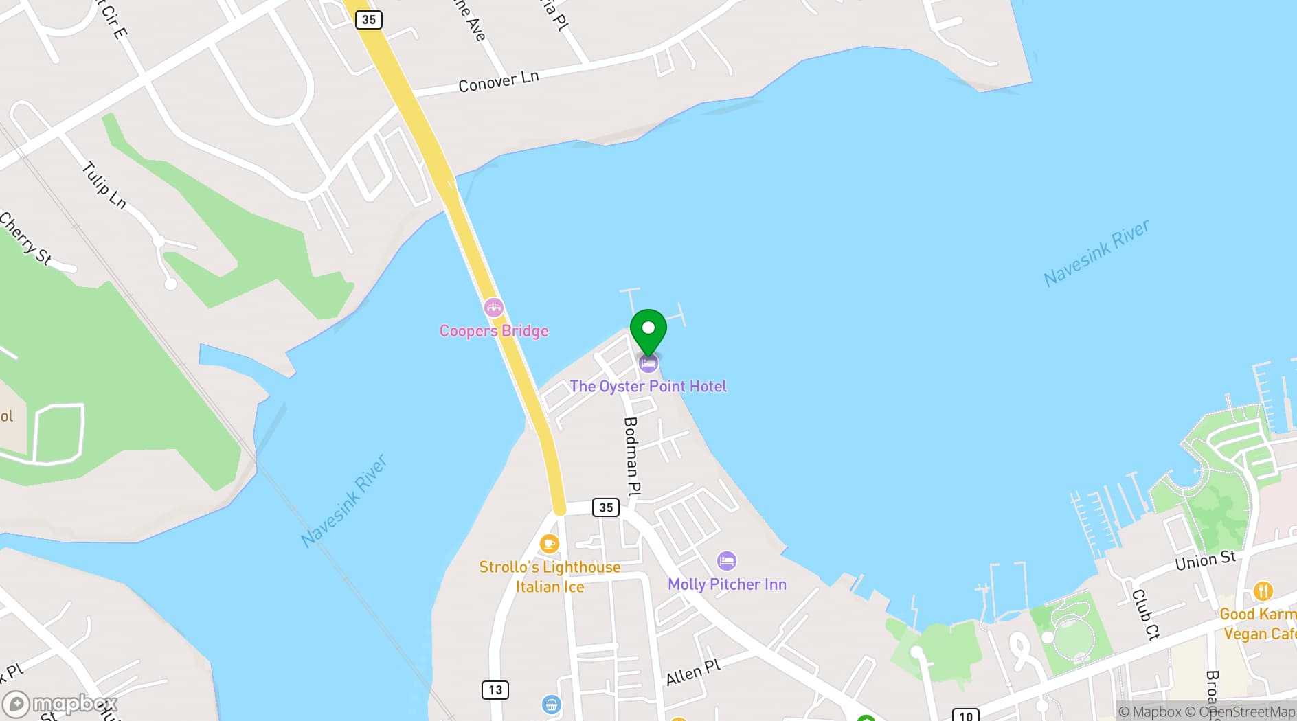 Map showing Oyster Point Hotel
