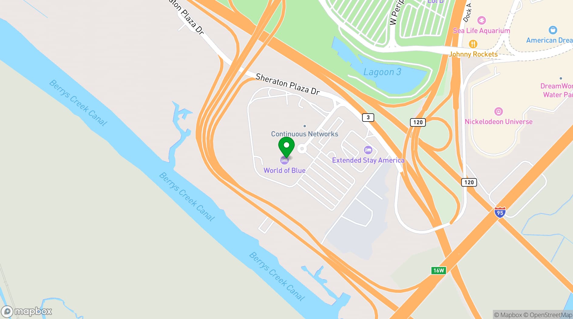 Map showing Hilton Meadowlands