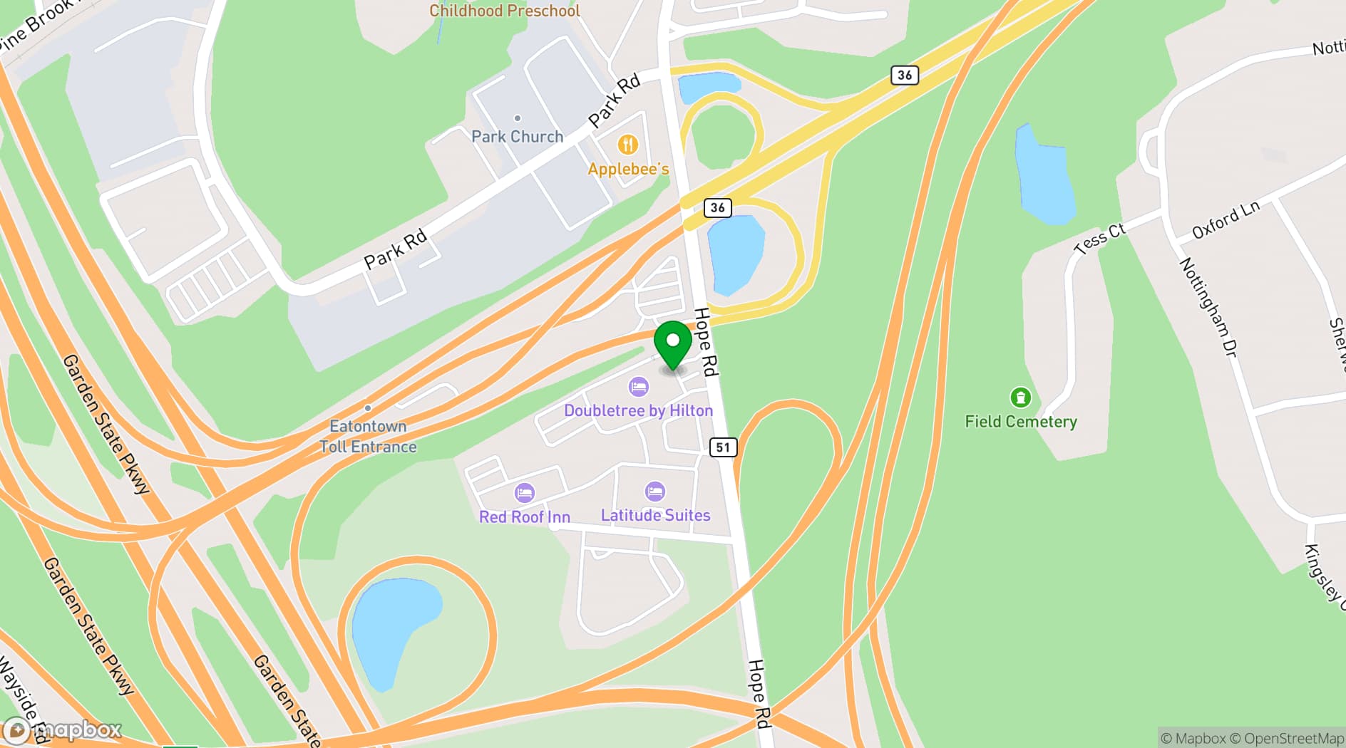 Map showing Sterling Ballroom at the DoubleTree by Hilton Tinton Falls