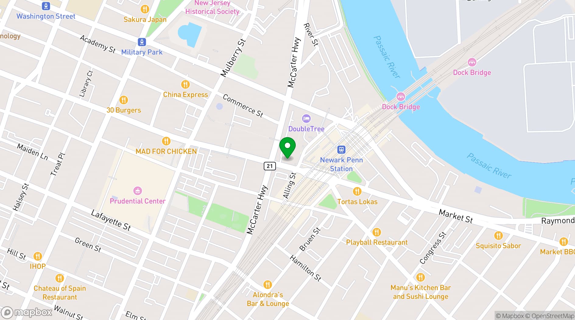 Map showing HQ Newark