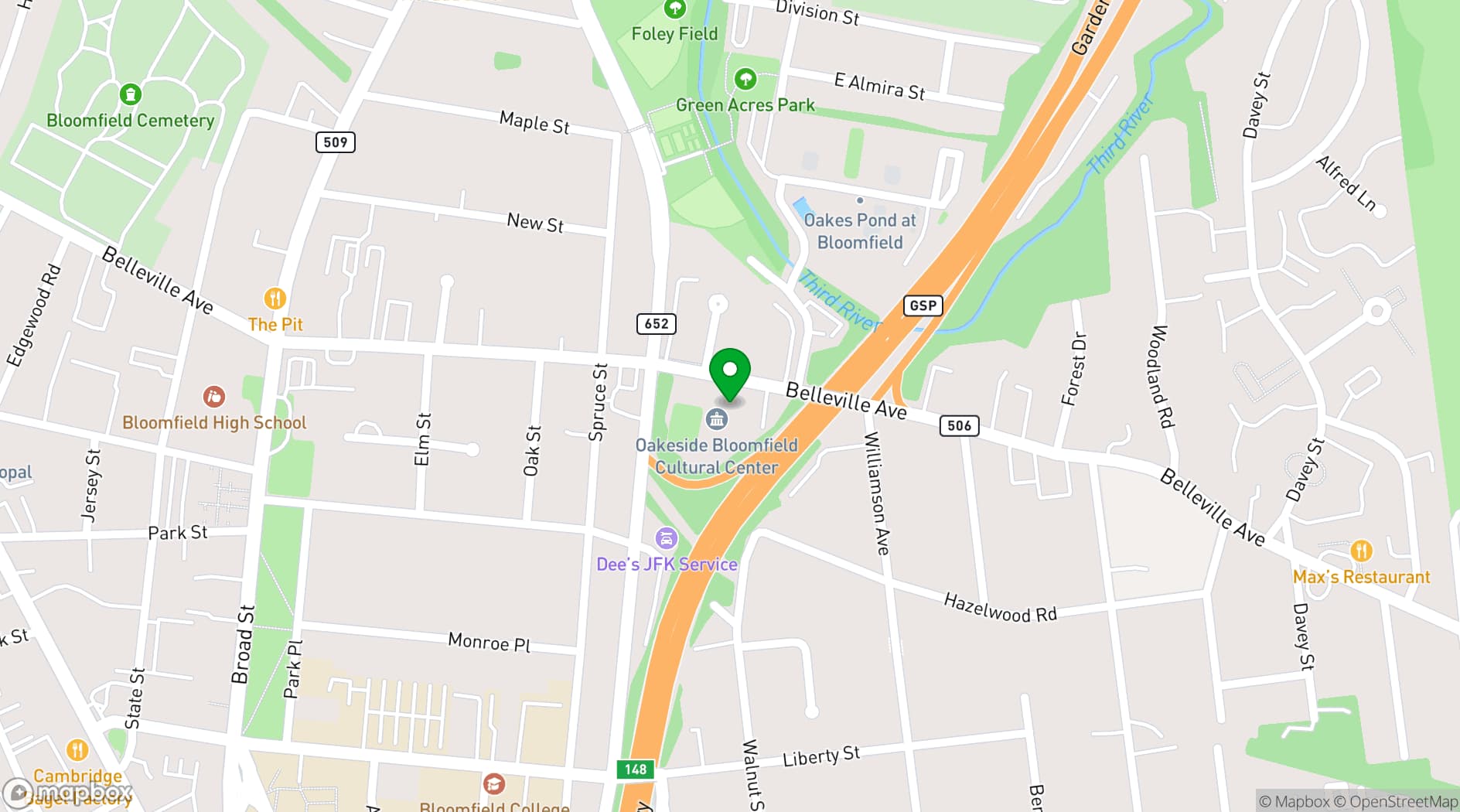 Map showing Oakeside Mansion & Gardens