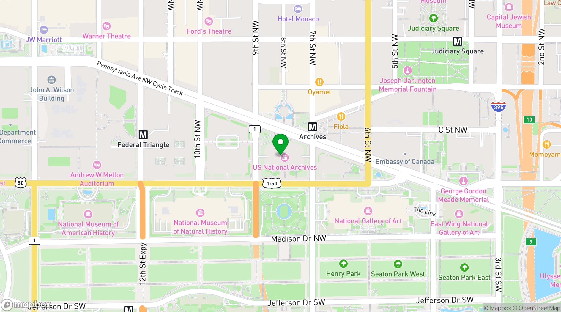 Map showing National Archives