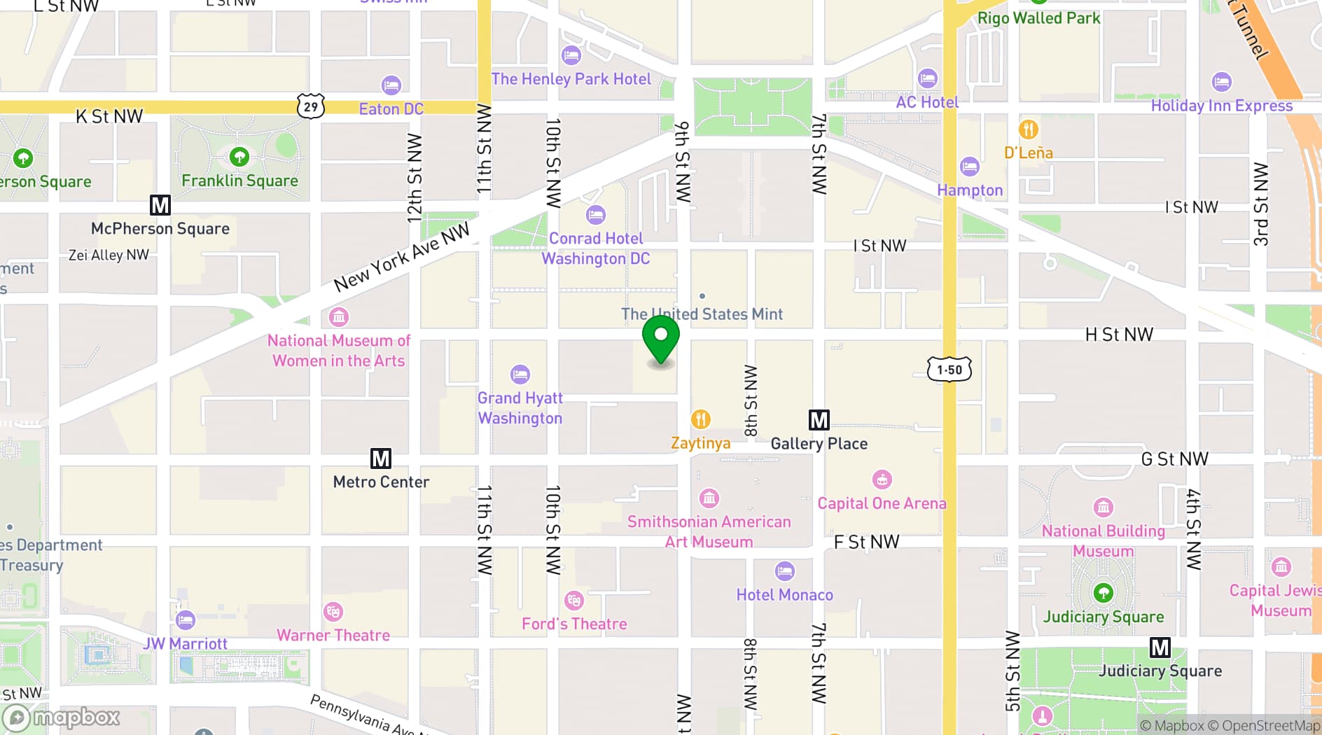 Map showing  National Portrait Gallery and Smithsonian American Art Museum. (Washington, DC)