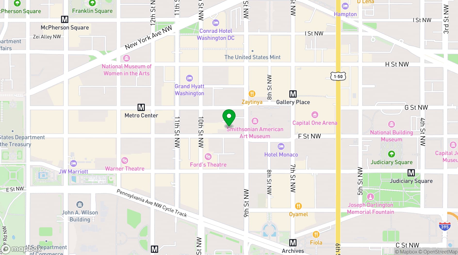 Map showing Succotash Restaurant Penn Quarter DC