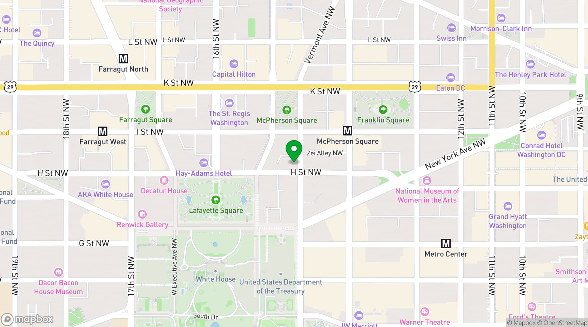 Map showing Sofitel Washington DC Lafayette Square
