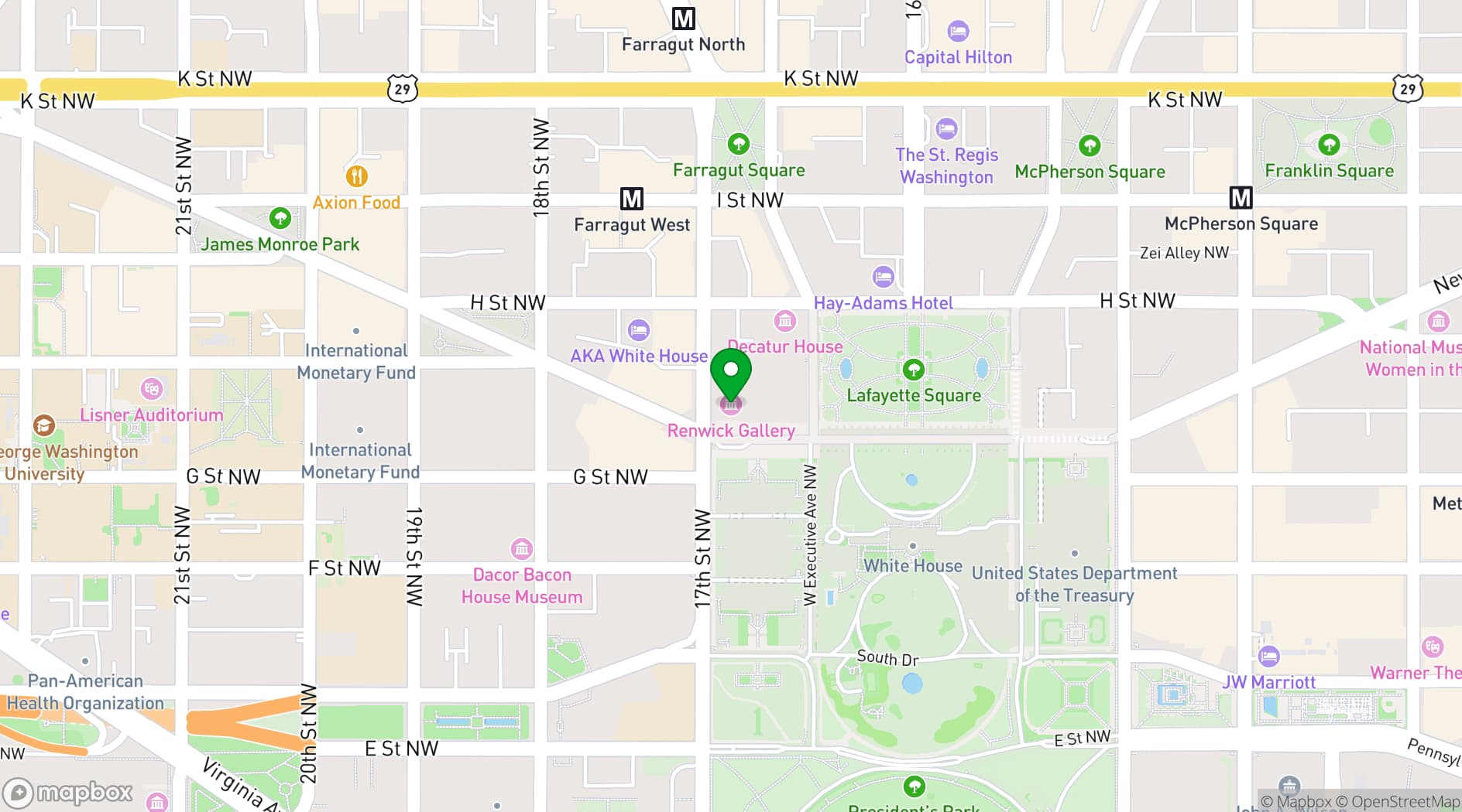 Map showing Renwick Gallery