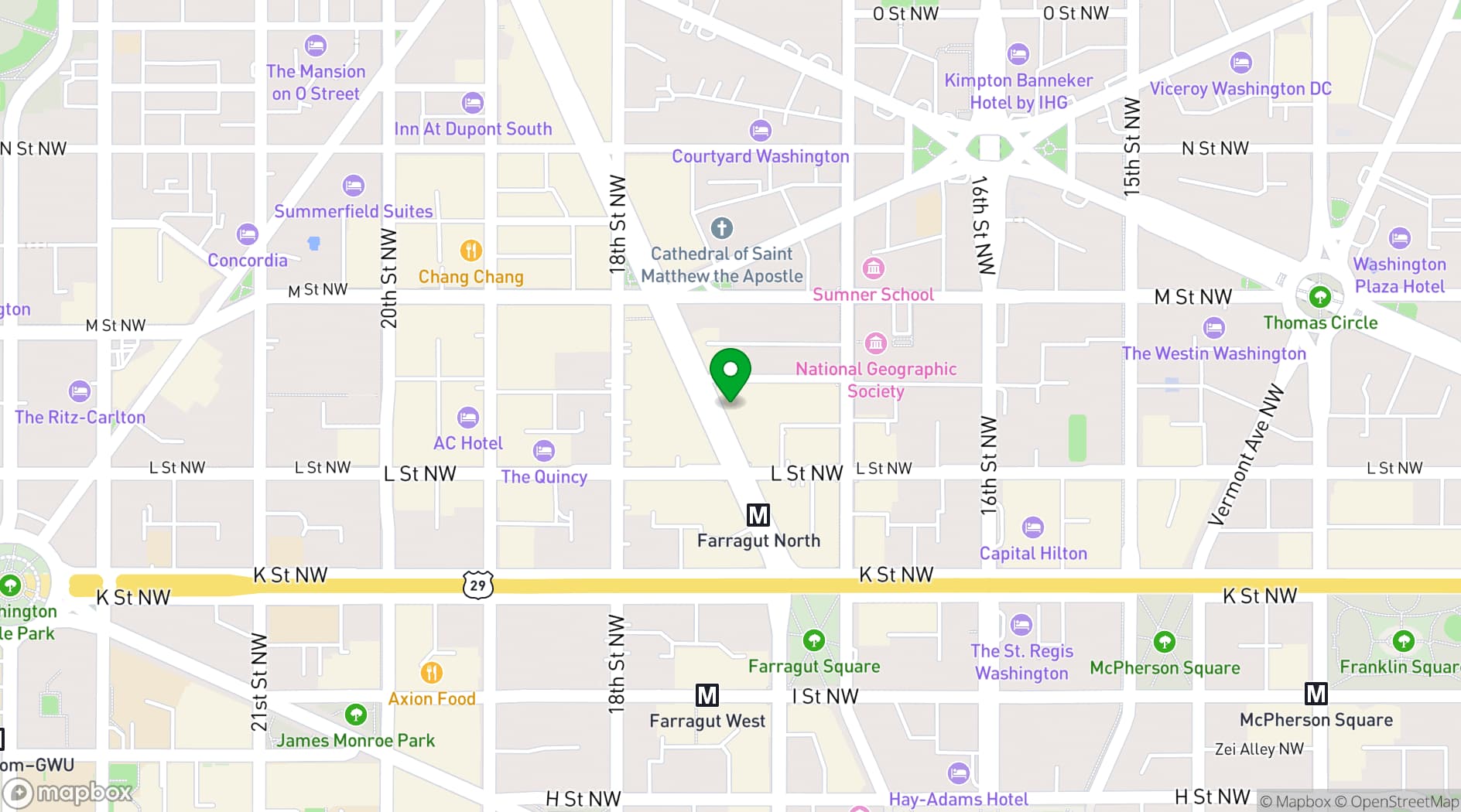Map showing The Mayflower Hotel, Autograph Collection