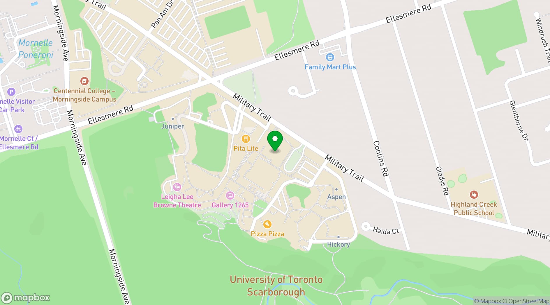 Map showing University of Toronto Scarborough