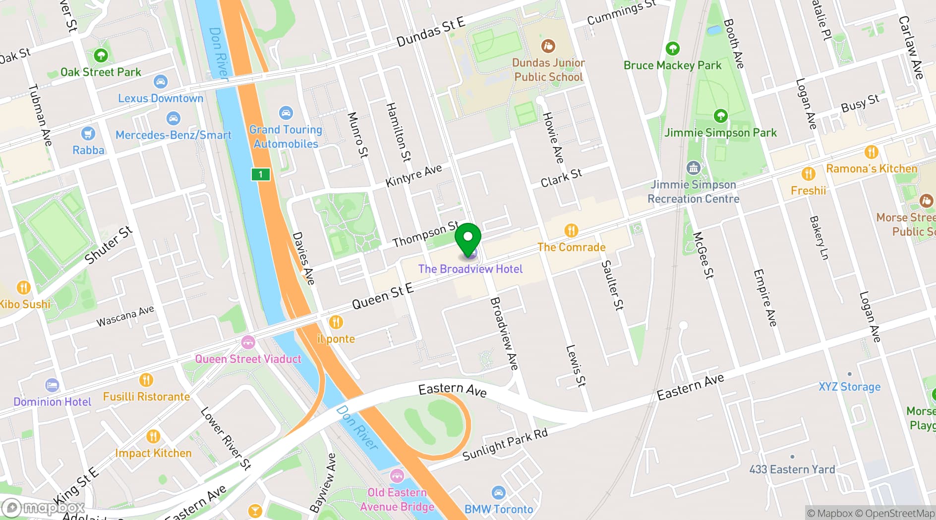 Map showing The Broadview Hotel Toronto